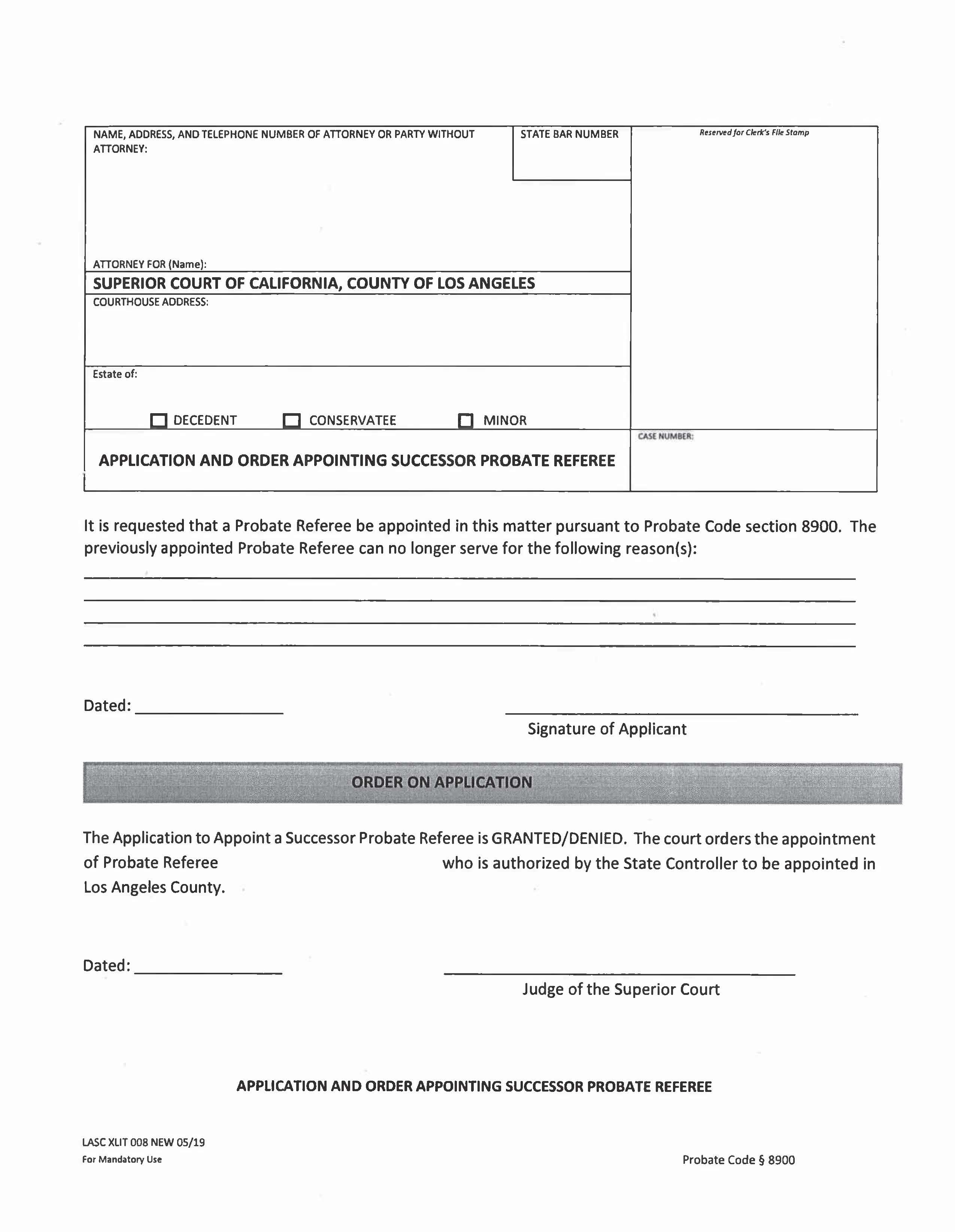 Application And Order Appointing Successor Probate Referee {XLIT008} | Pdf Fpdf Docx | California