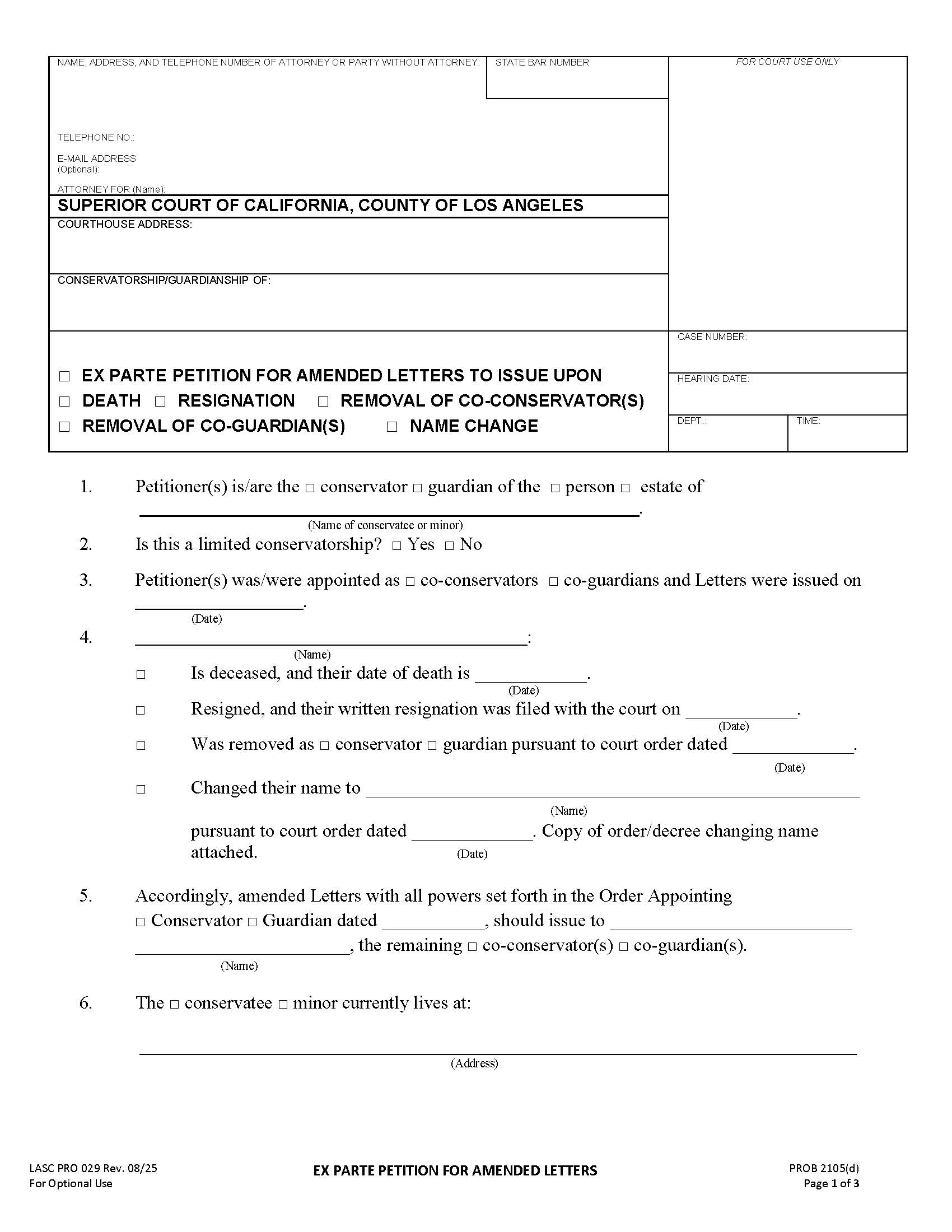 Ex Parte Petition For Amended Letters To Issue {PRO 029} | Pdf Fpdf Doc Docx | California
