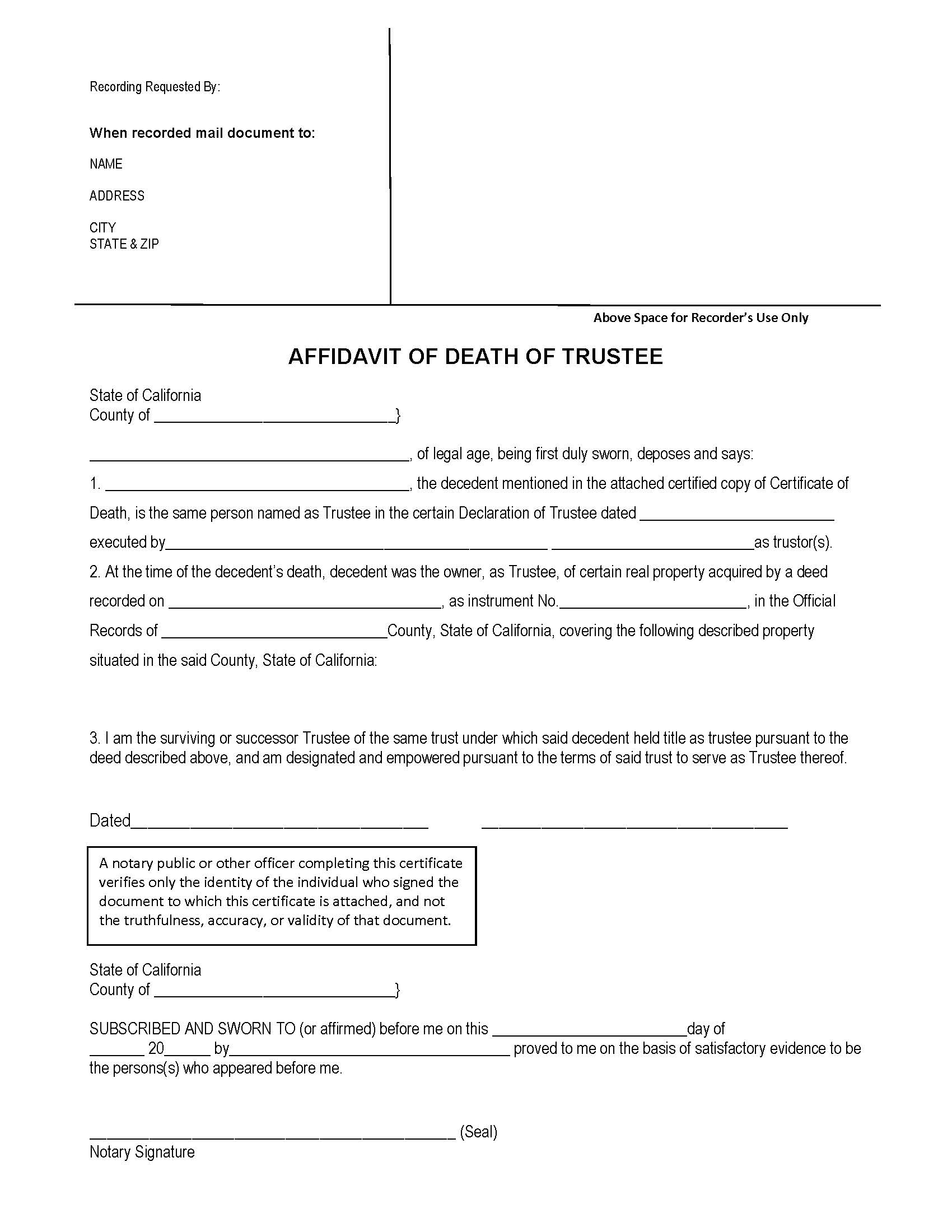 Affidavit Of Death Of Trustee (Los Angeles) | Pdf Fpdf Doc Docx | California