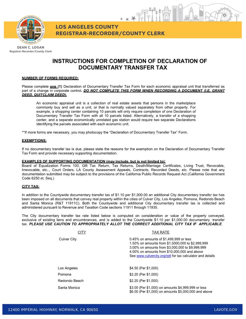Declaration Of Documentary Transfer Tax | Pdf Fpdf Doc Docx | California