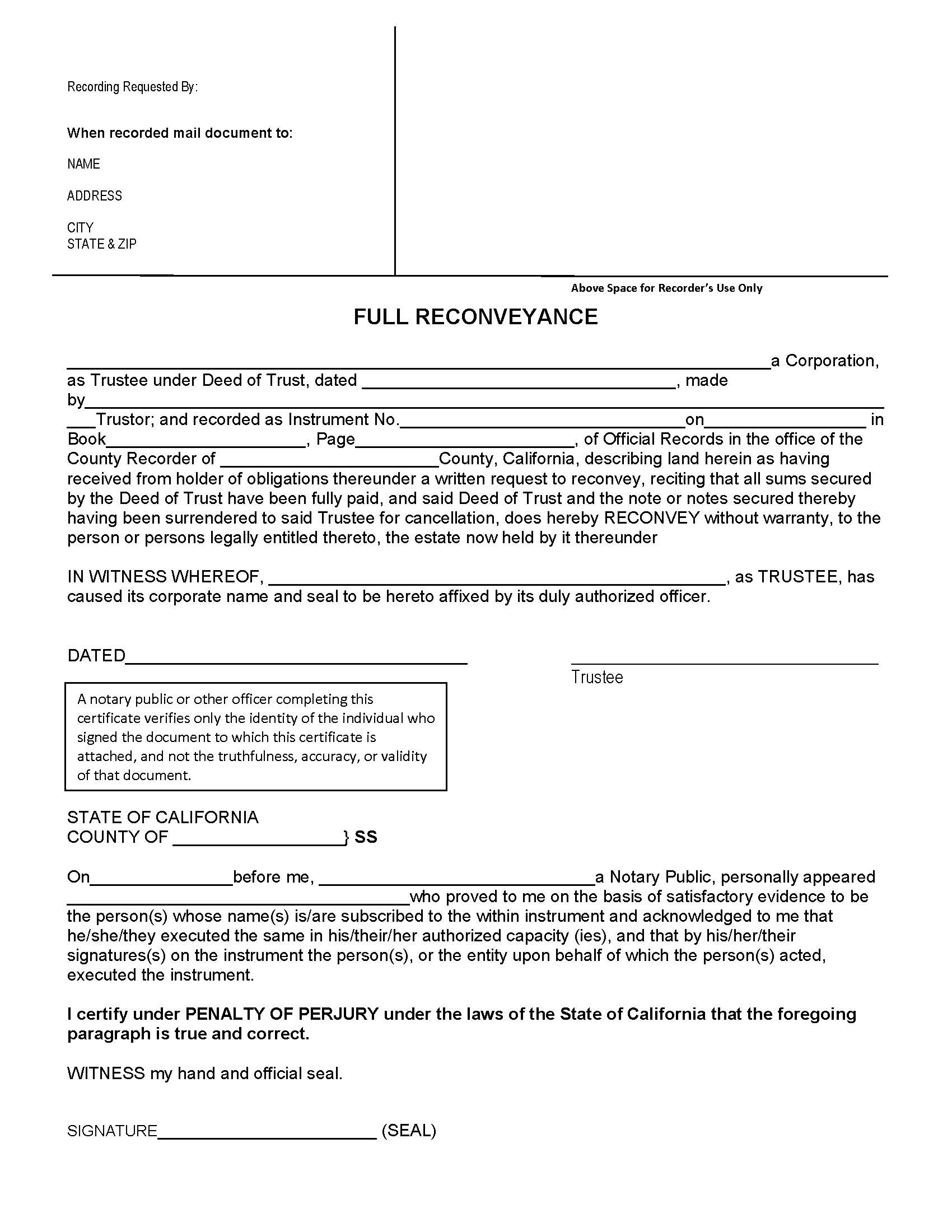 Full Reconveyance (Los Angeles) | Pdf Fpdf Doc Docx | California