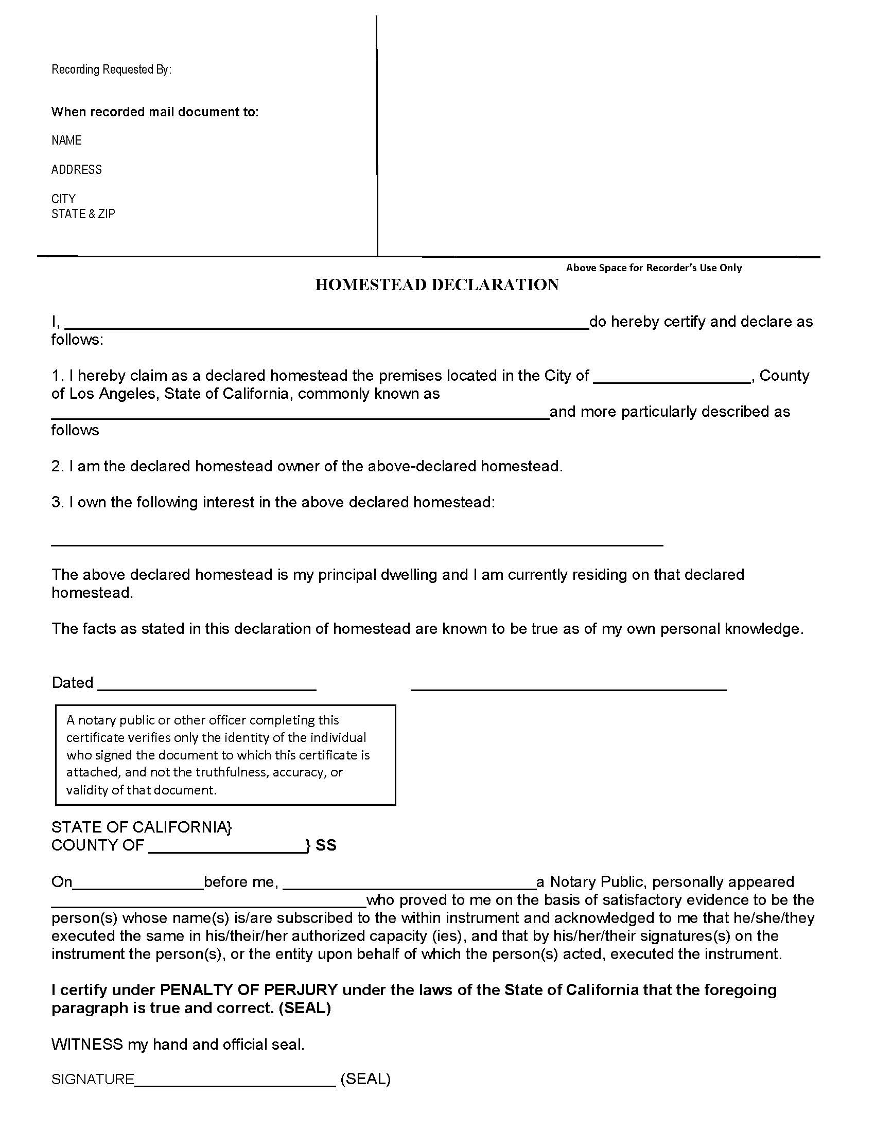 Homestead Declaration (Los Angeles) | Pdf Fpdf Doc Docx | California