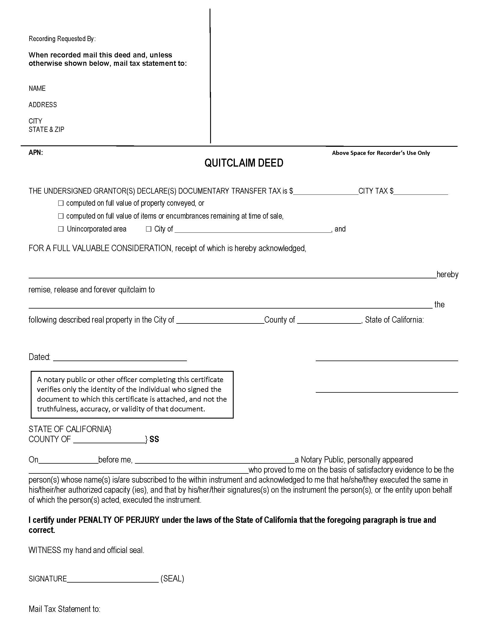Quitclaim Deed (Los Angeles) | Pdf Fpdf Doc Docx | California