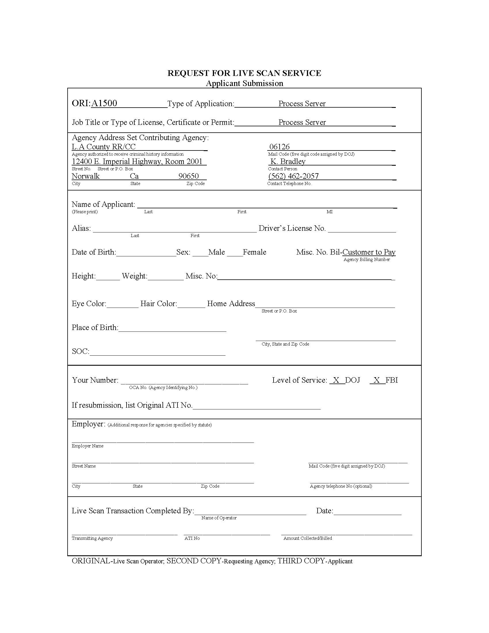 Request For Live Scan Service (Los Angeles) | Pdf Fpdf Doc Docx | California