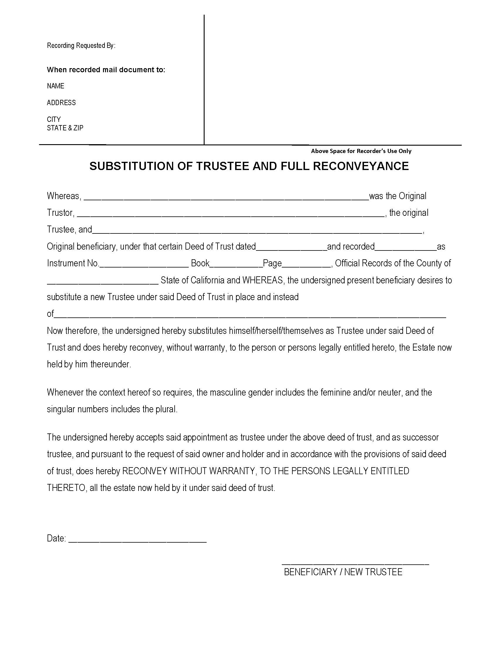Substitution Of Trustee And Full Reconveyance (Los Angeles) | Pdf Fpdf Doc Docx | California