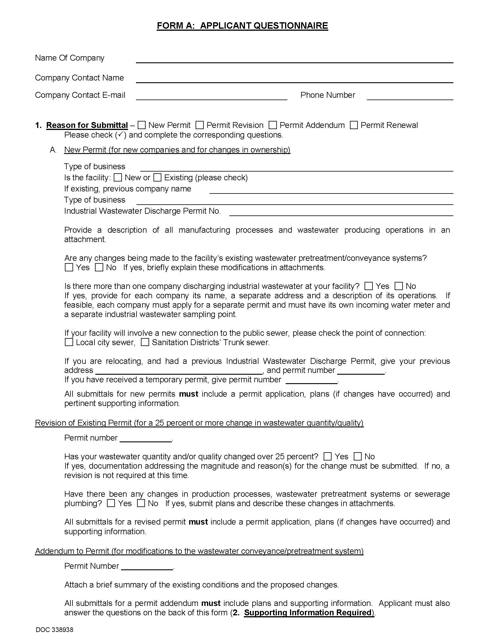 Form A Applicants Questionaire | Pdf Fpdf Doc Docx | California