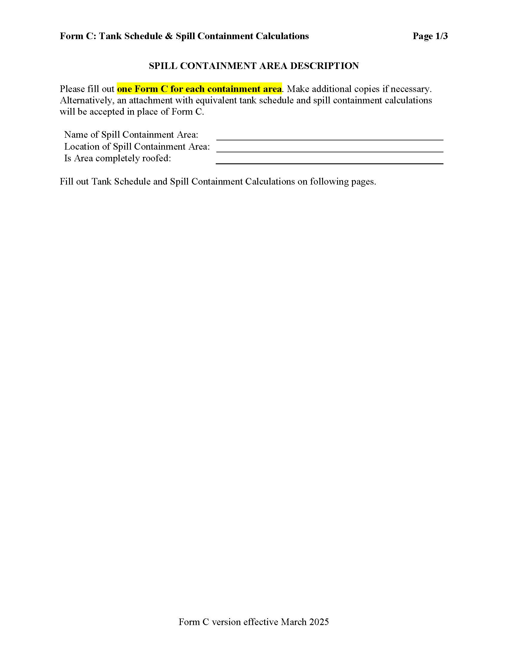 Form C Tank Schedule And Spill Containment Calculations | Pdf Fpdf Doc Docx | California