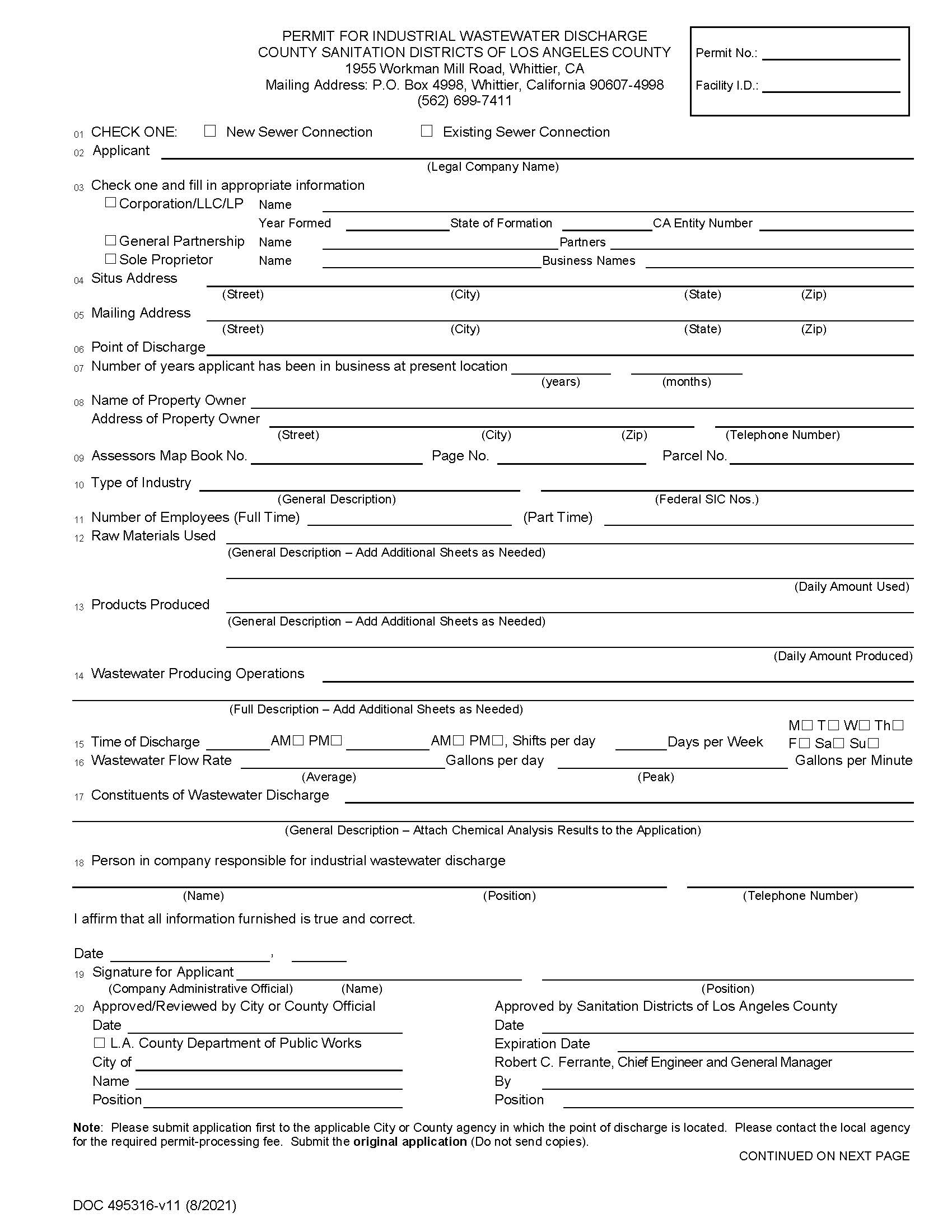 Permit For Industrial Wastewater Discharge | Pdf Fpdf Doc Docx | California