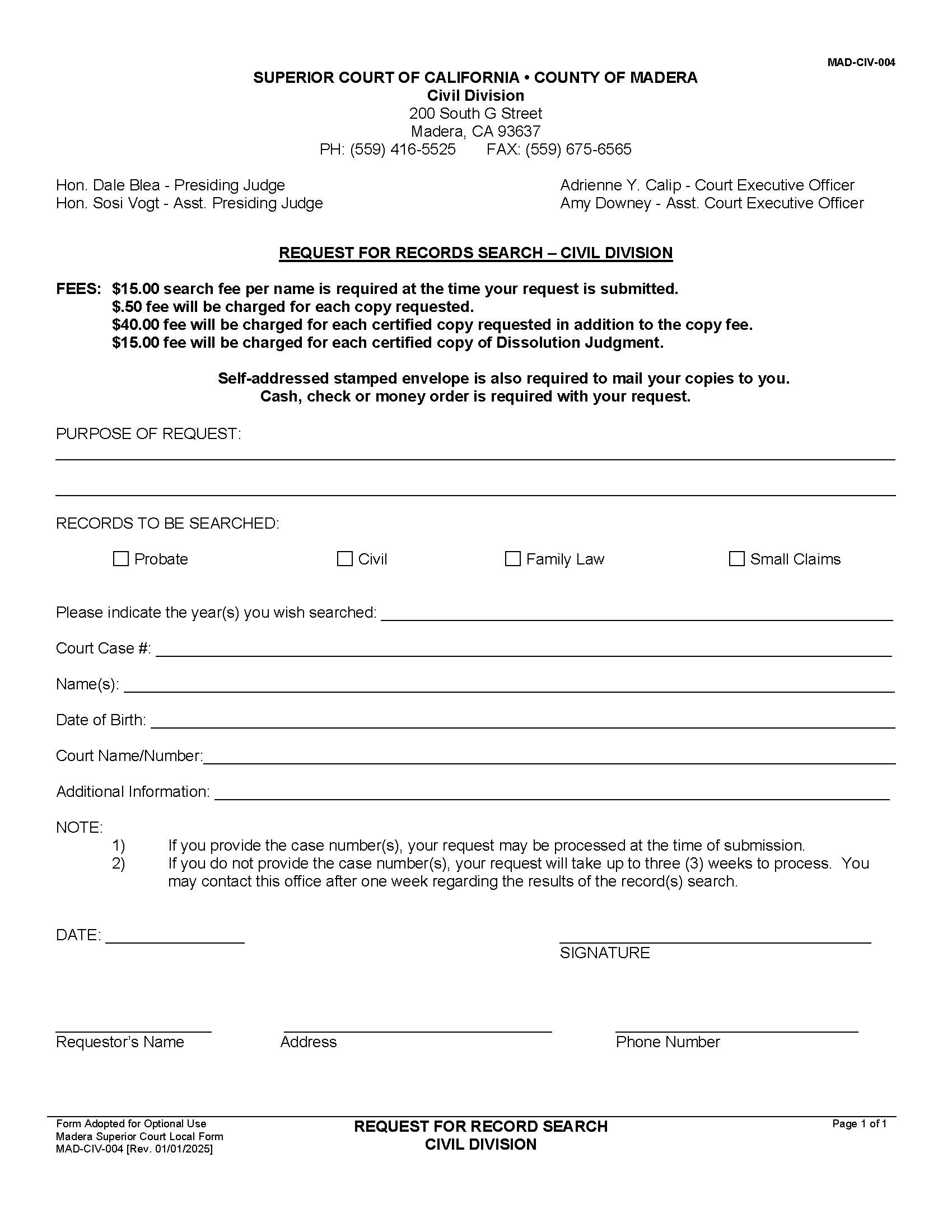 Request For Record Search {MAD-CIV-004} | Pdf Fpdf Docx | California