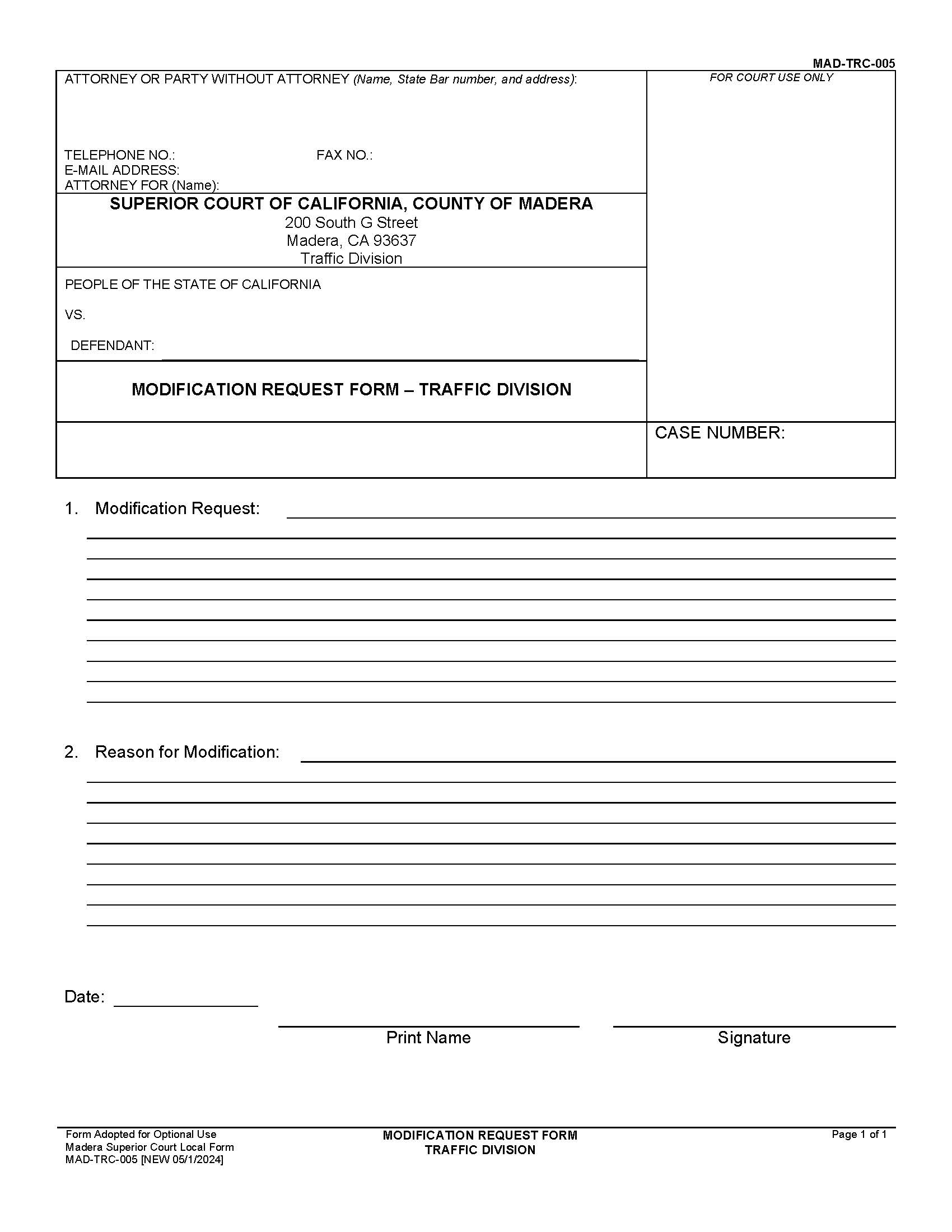 Modification Request Form {MAD-TRC-005} | Pdf Fpdf Docx | California