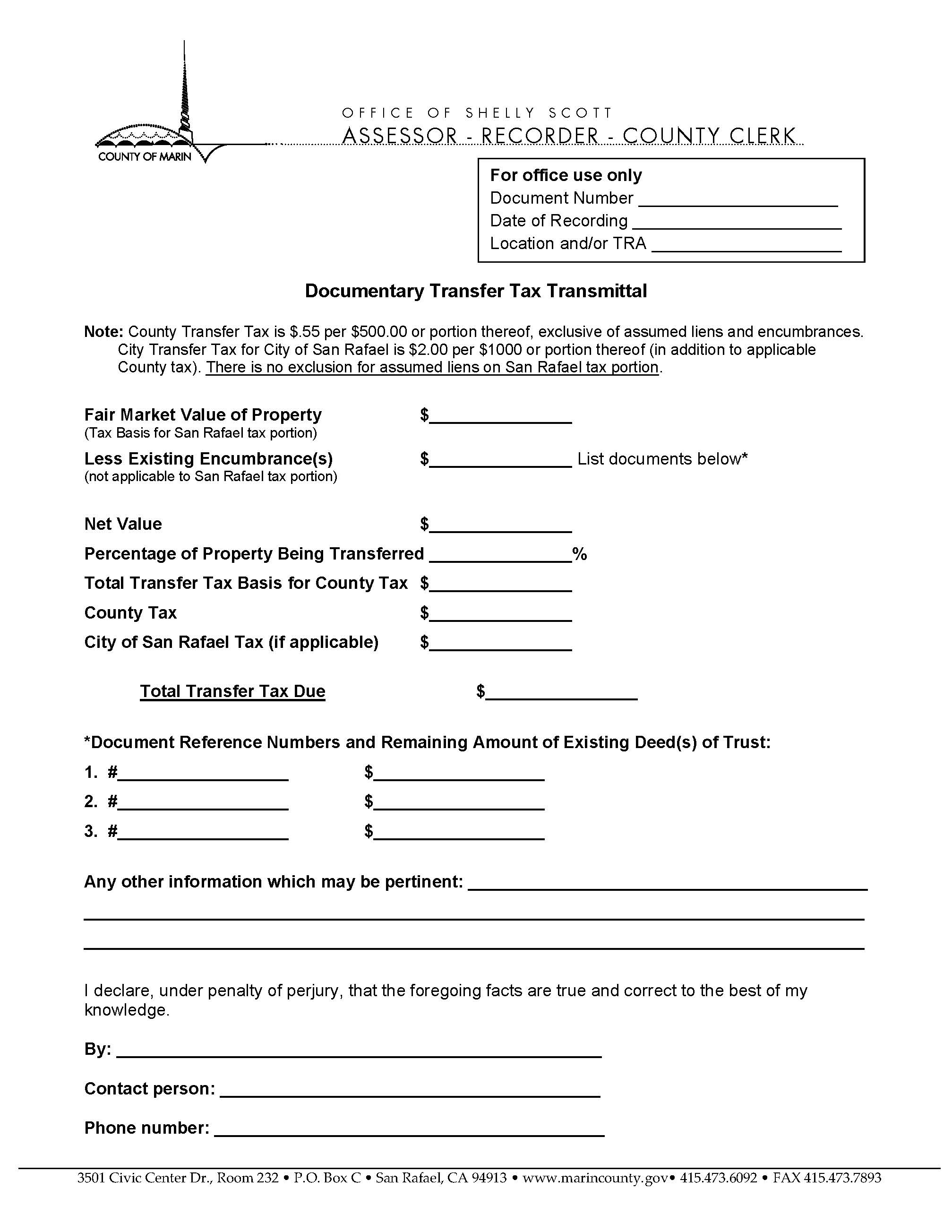 Documentary Transfer Tax Transmittal | Pdf Fpdf Docx | California