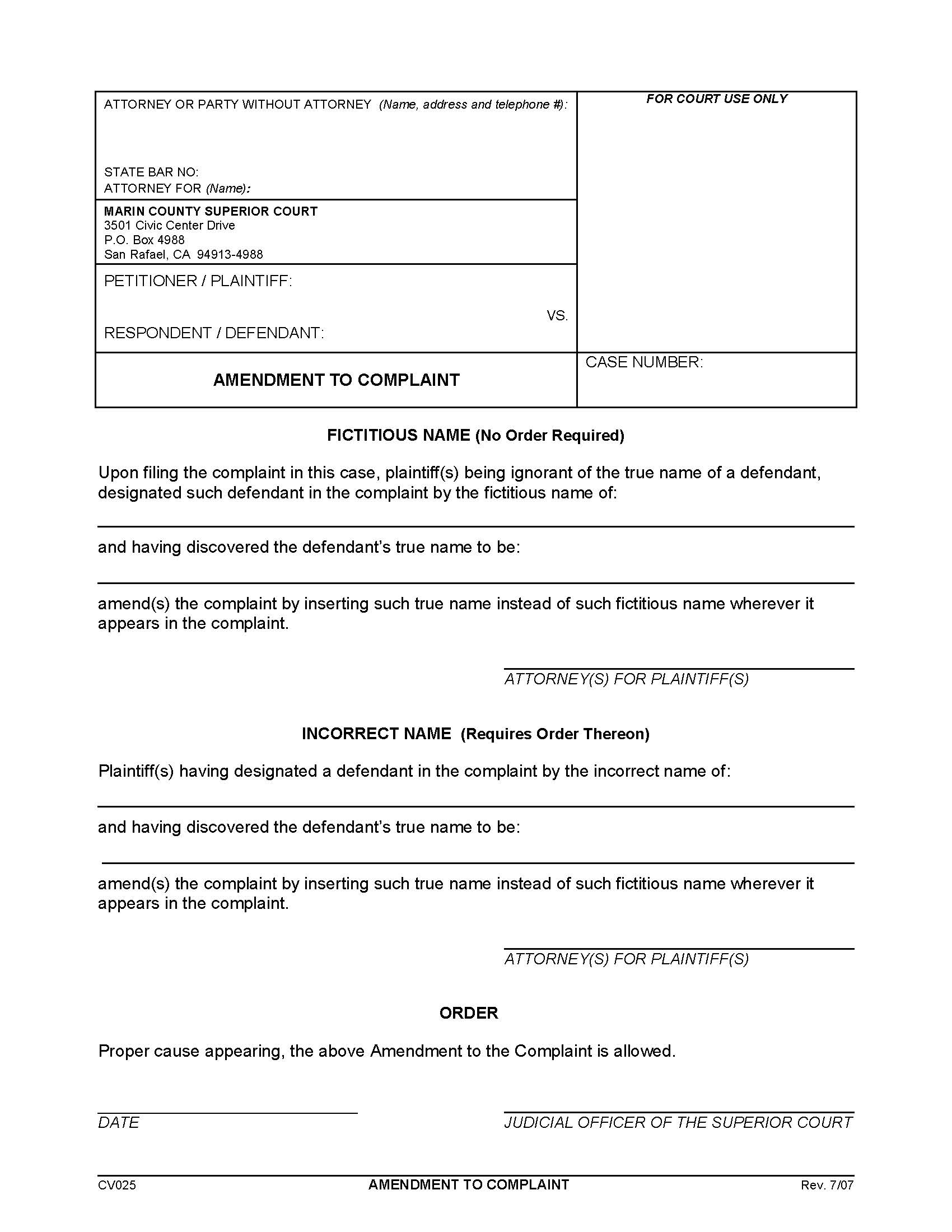 Amendment To Complaint {CV025} | Pdf Fpdf Doc Docx | California