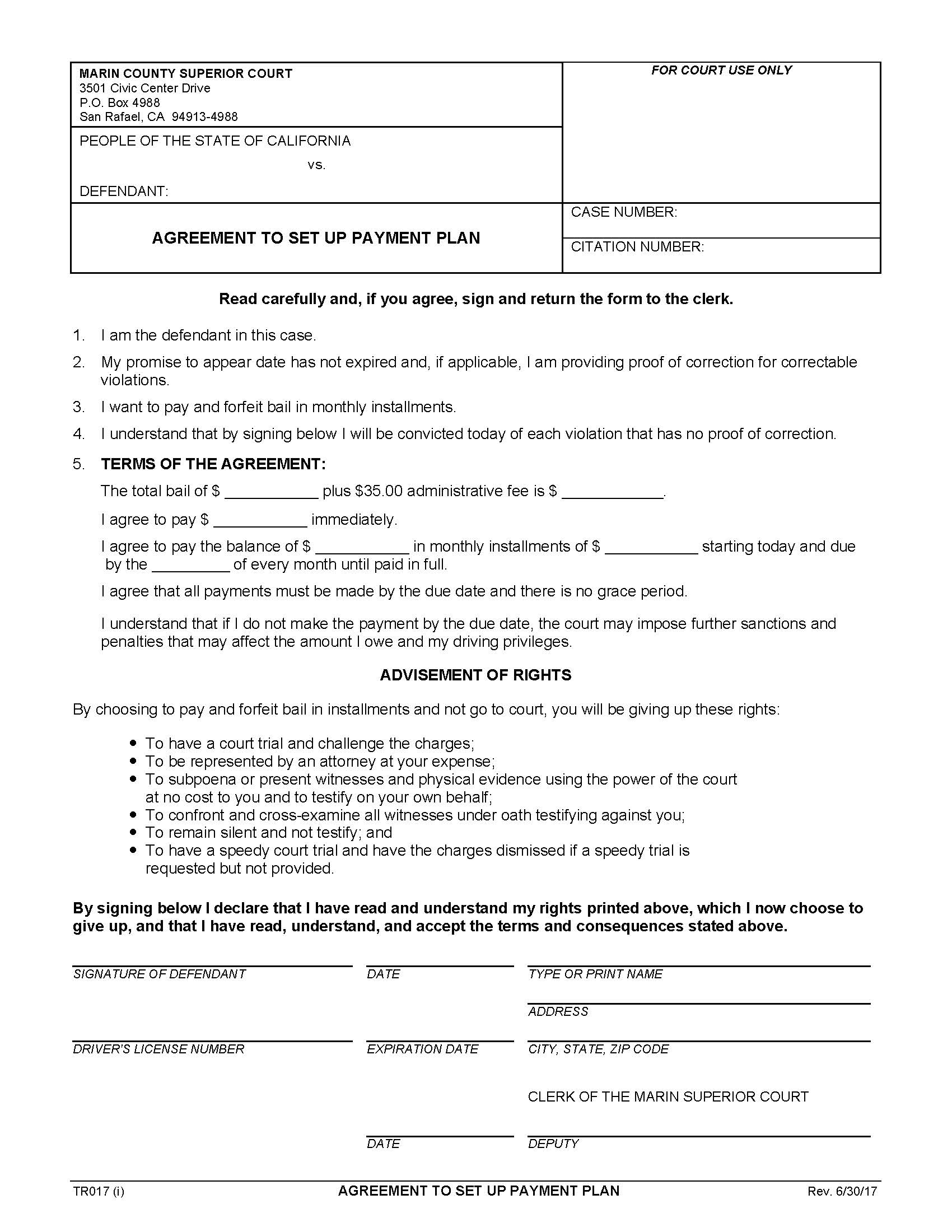 Agreement To Set Up Payment Plan (Traffic) {TR017} | Pdf Fpdf Docx | California