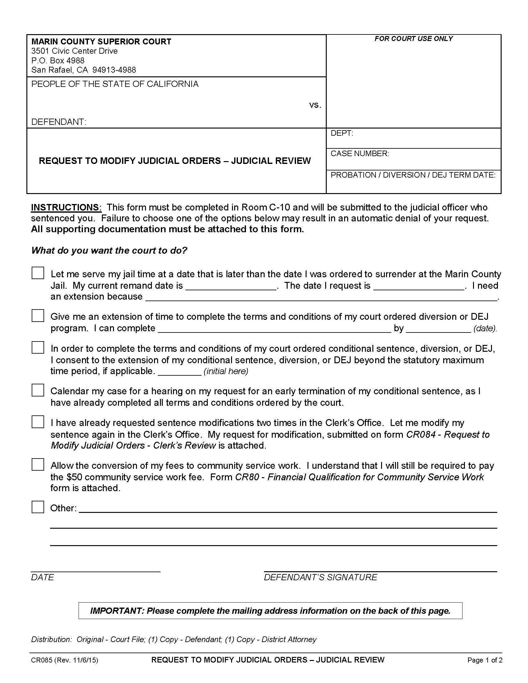 Request To Modify Judicial Orders-Judicial Review {CR085} | Pdf Fpdf Docx | California