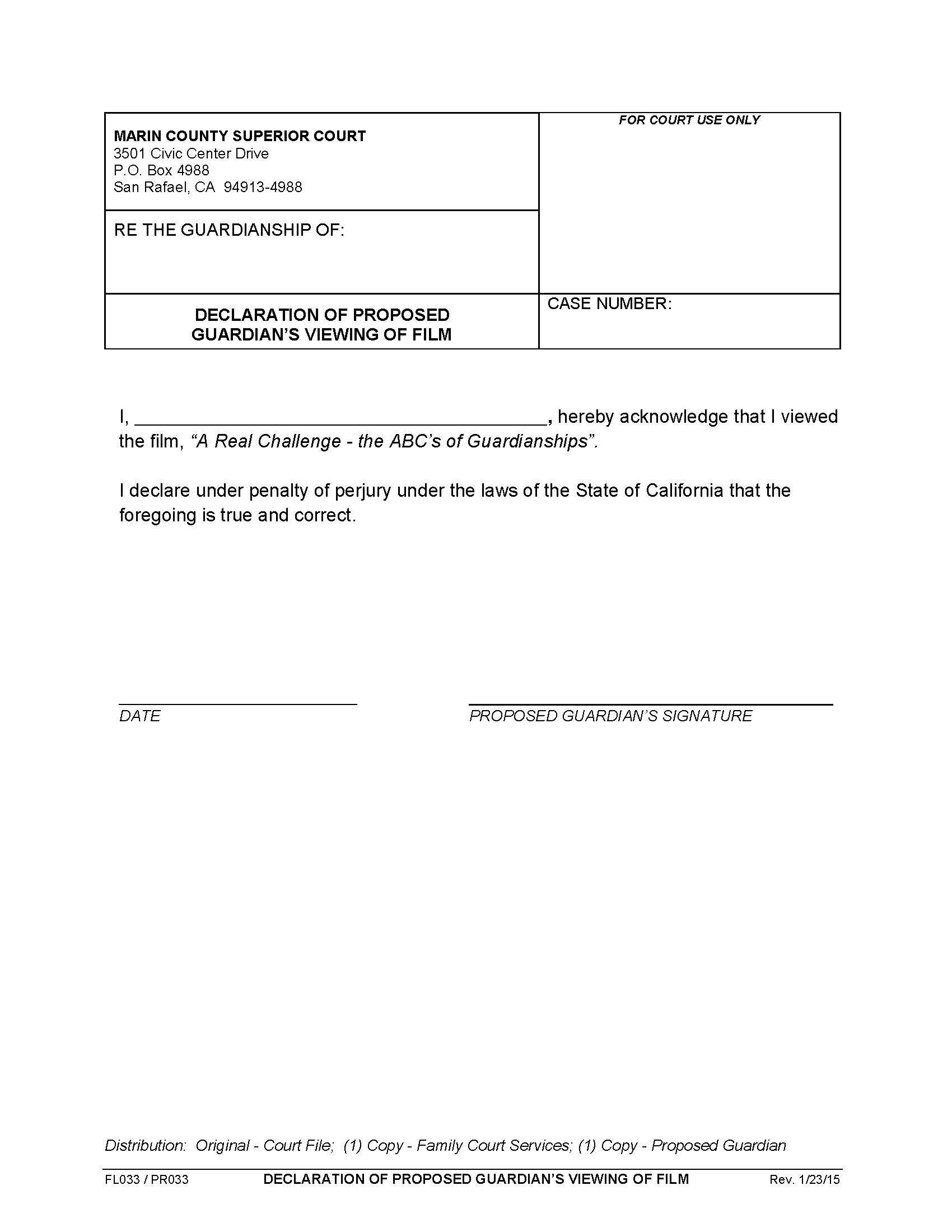 Declaration Of Proposed Guardians Viewing Of Film {FL033 PR033} | Pdf Fpdf Doc Docx | California