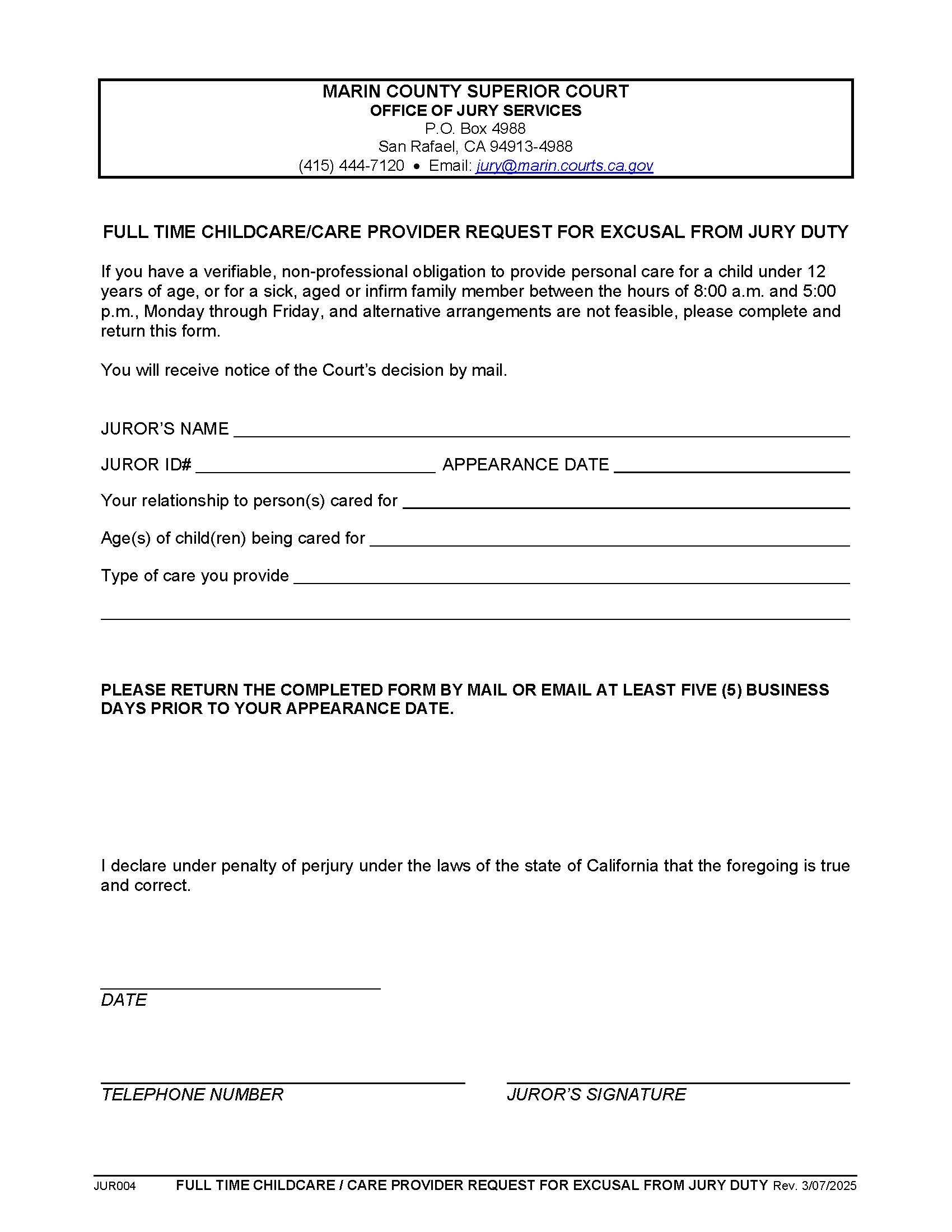 Care Provider Exemption Record {JUR004} | Pdf Fpdf Docx | California