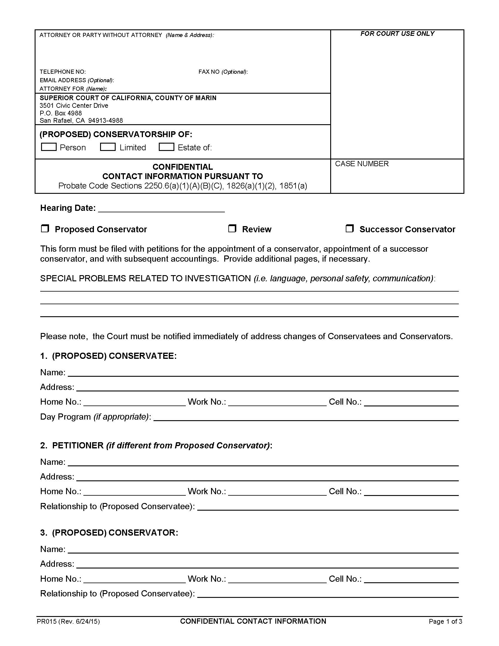 Confidential Contact Information {PR015} | Pdf Fpdf Doc Docx | California