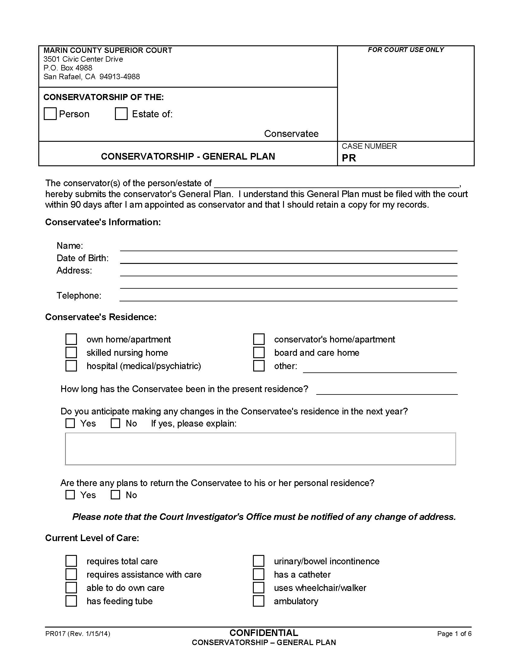 Conservatorship-General Plan {PR017} | Pdf Fpdf Doc Docx | California