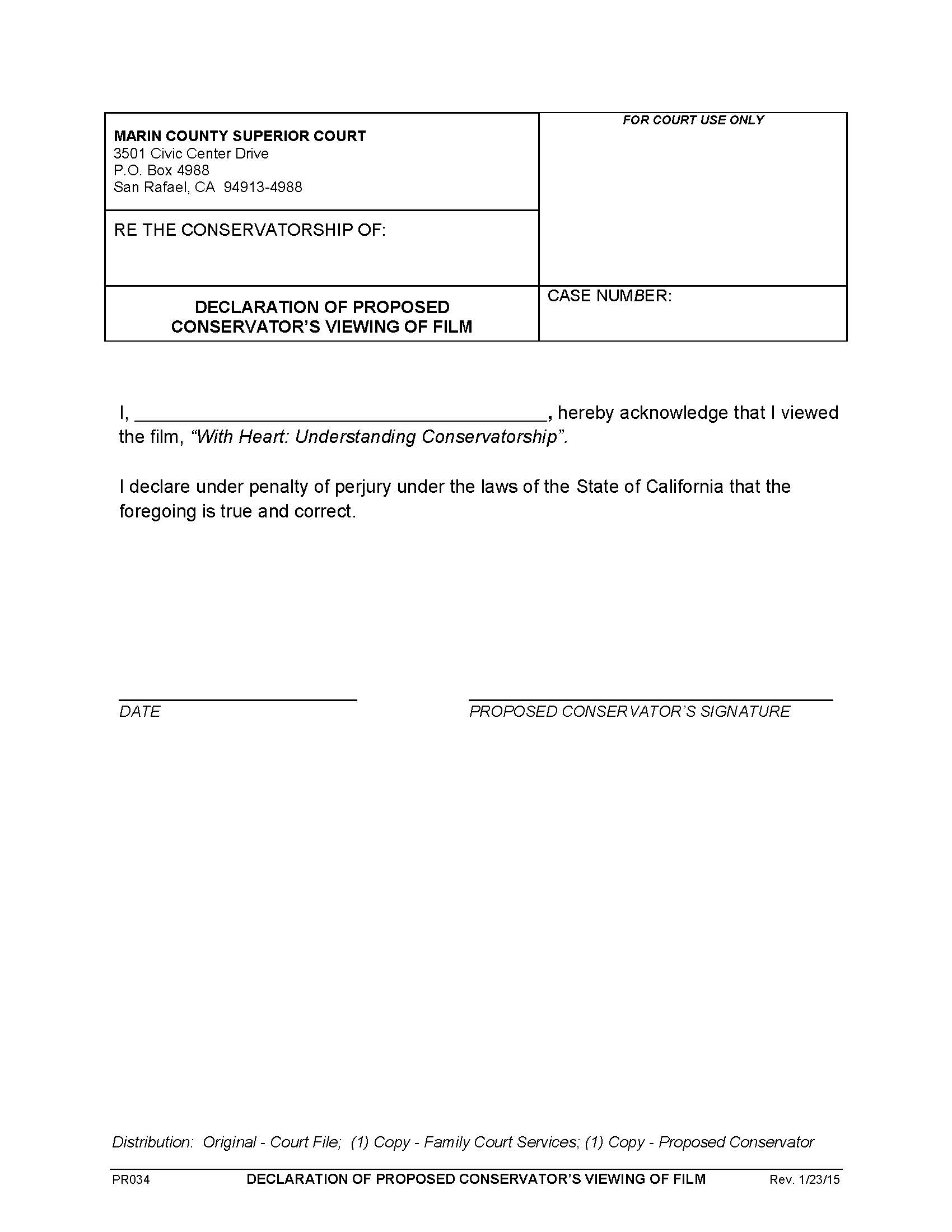 Declaration Of Proposed Conservators Viewing Of Film {PR034} | Pdf Fpdf Doc Docx | California