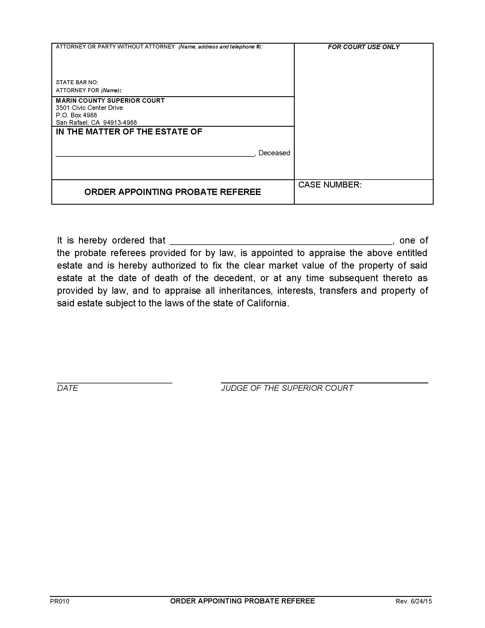 Order Appointing Referee {PR010} | Pdf Fpdf Doc Docx | California