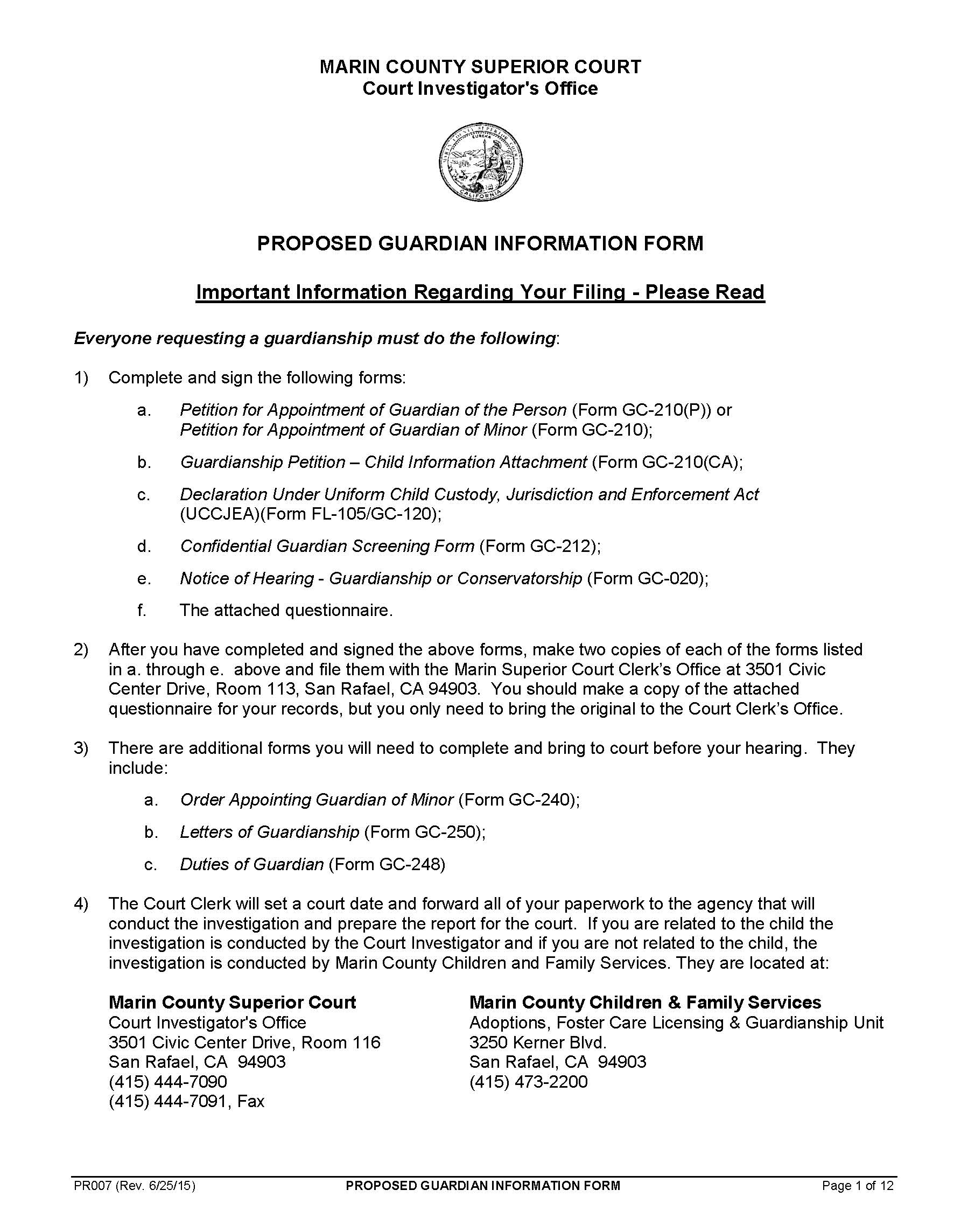 Proposed Guardian Information Form {PR007} | Pdf Fpdf Doc Docx | California