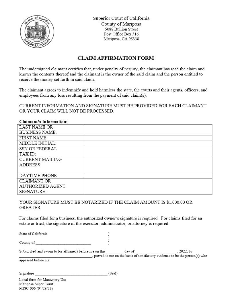 Affirmation Form | Pdf Fpdf Docx | California