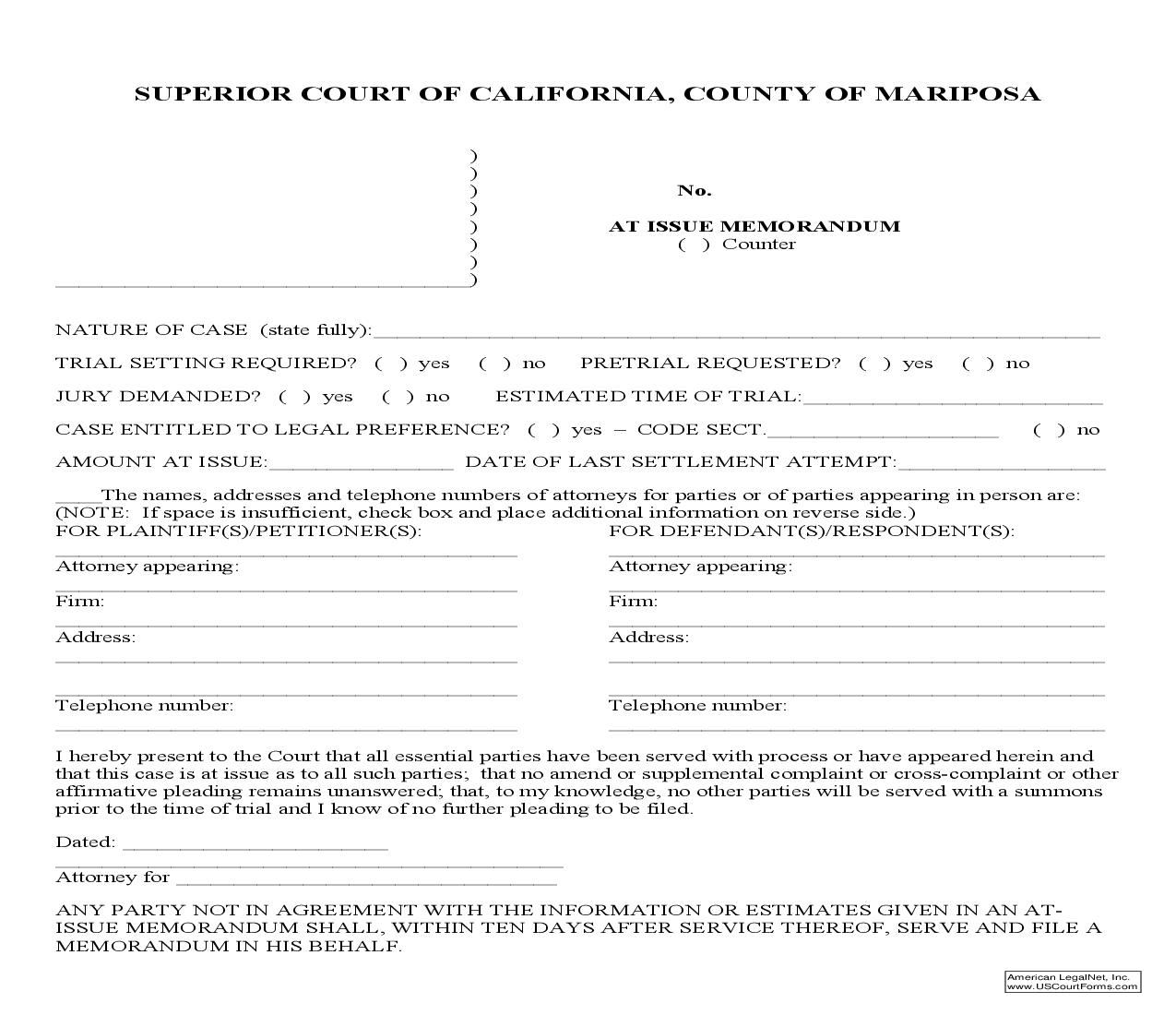 At Issue Memorandum | Pdf Fpdf Doc Docx | California