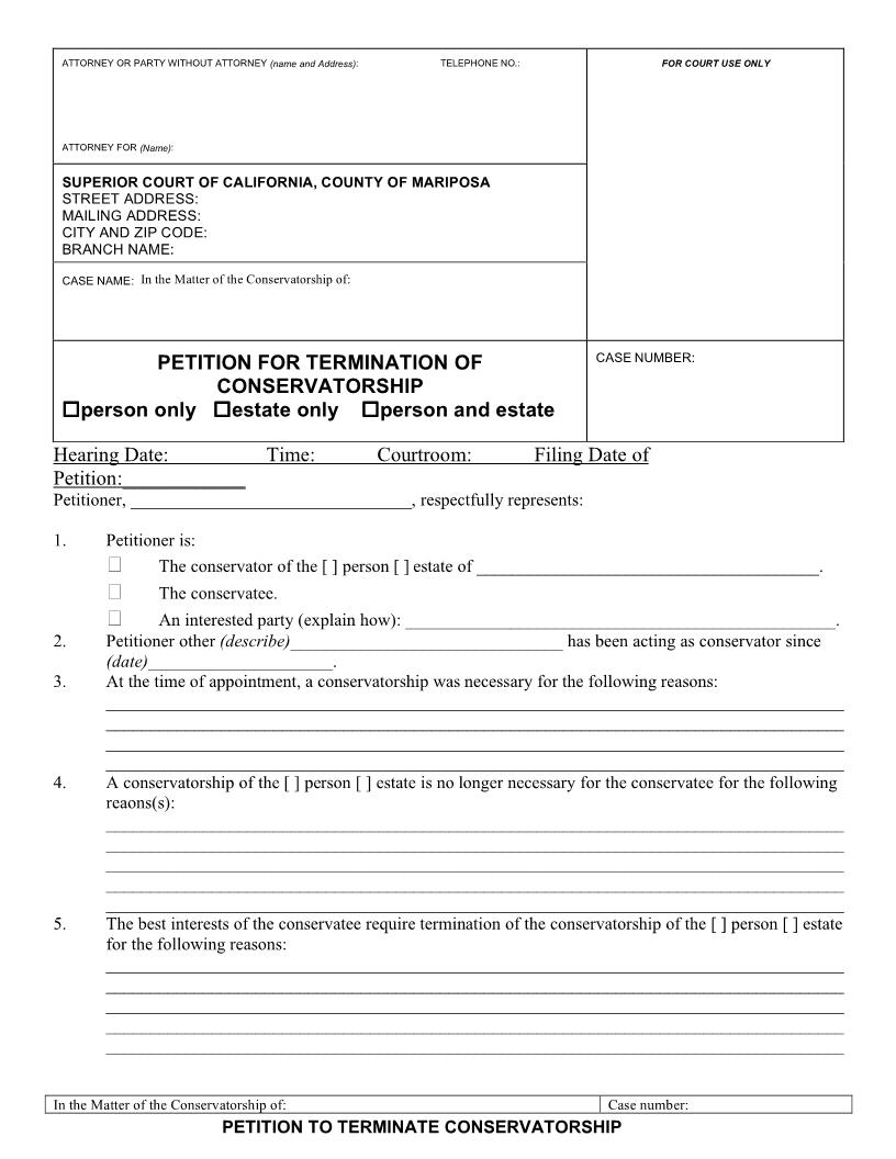 Petition For Termination Of Conservatorship {PRO-003} | Pdf Fpdf Docx | California