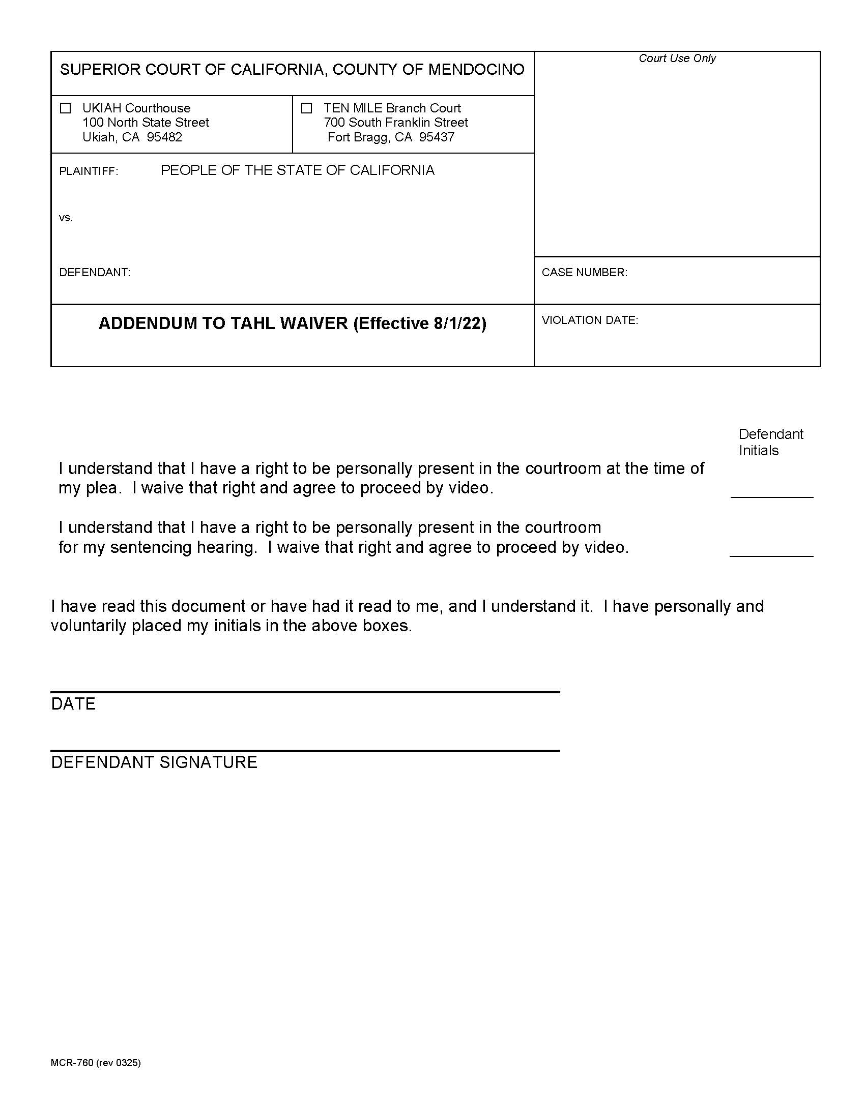 Waiver Of Personal Appearance {MCR-760} | Pdf Fpdf Docx | California
