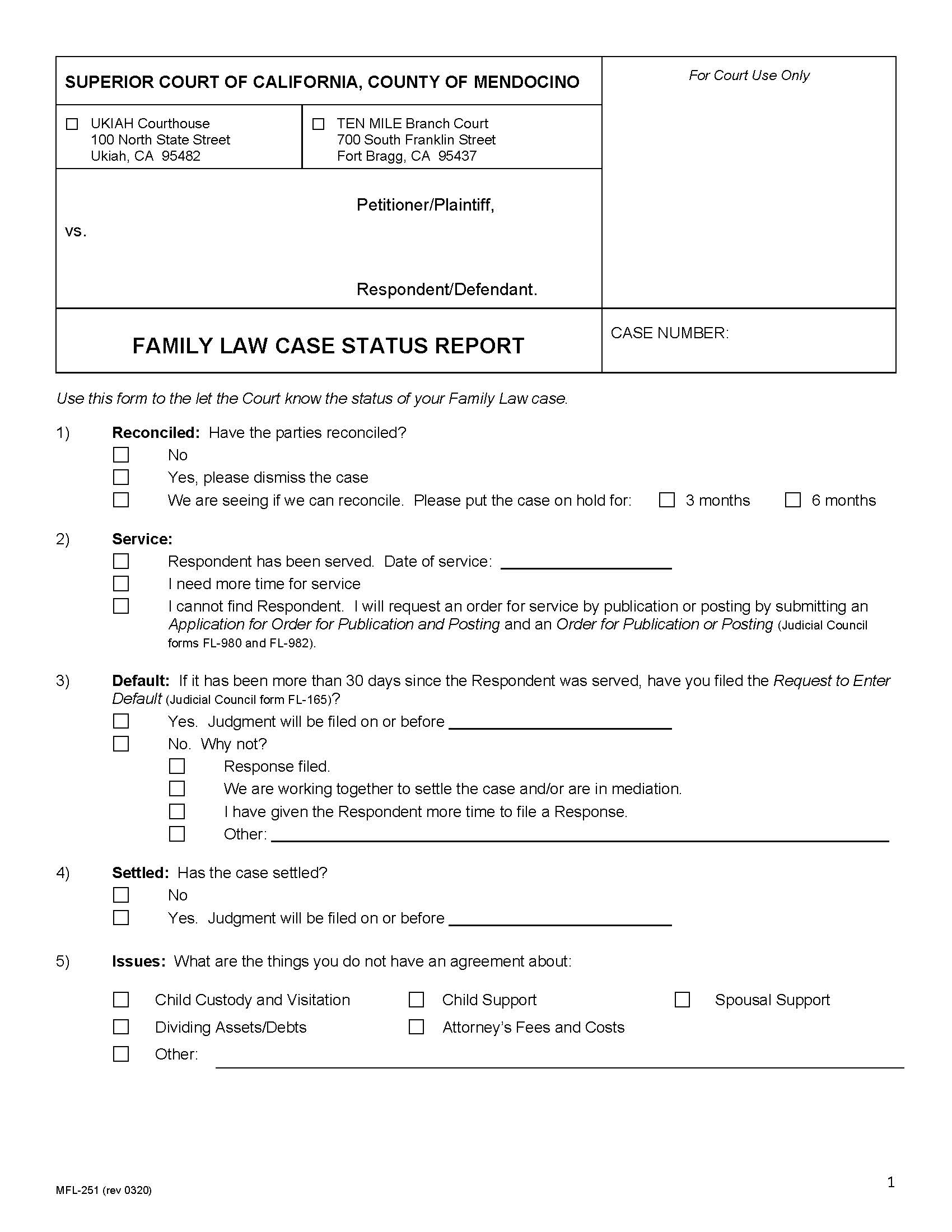 Family Law Case Status Report {MFL-251} | Pdf Fpdf Docx | California