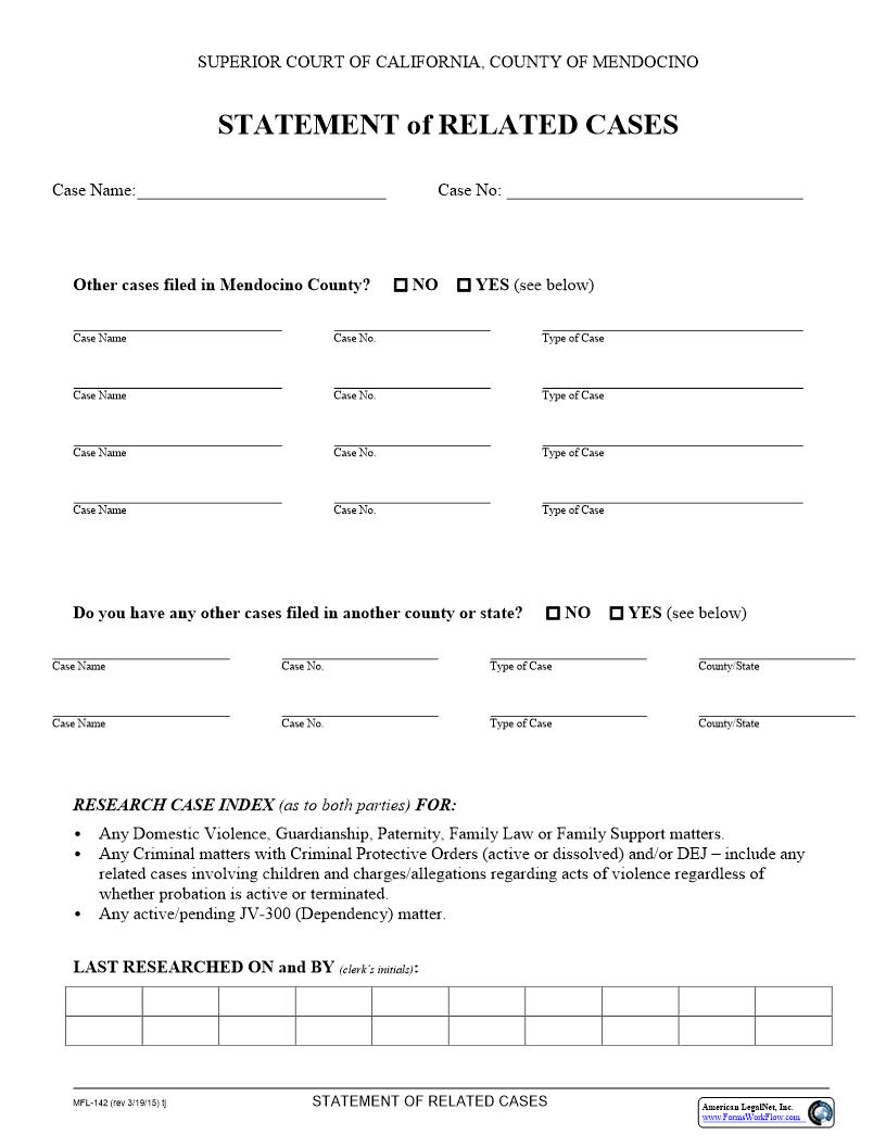 Statement Of Related Cases {MLF-142} | Pdf Fpdf Docx | California
