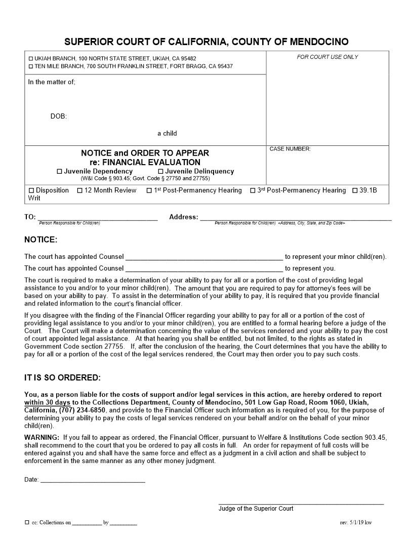 Notice And Order To Appear Re Financial Evaluation {MJV-160} | Pdf Fpdf Docx | California
