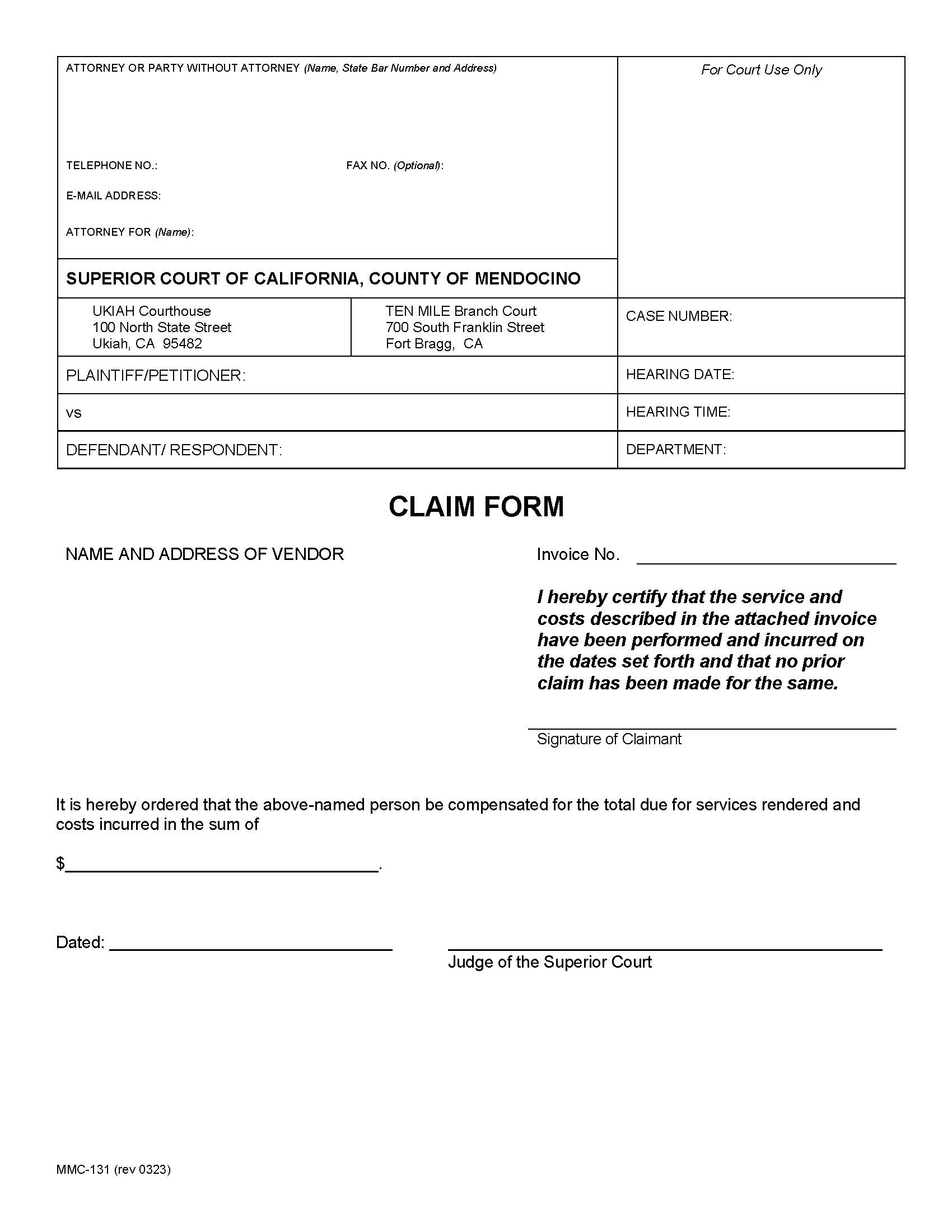 Claim Form {MMC-131} | Pdf Fpdf Docx | California