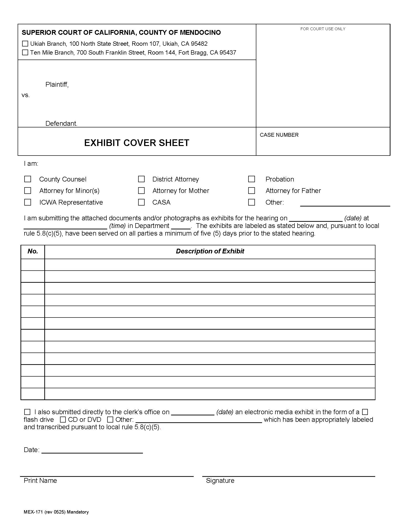 Exhibit Cover Sheet {MEX-171} | Pdf Fpdf Docx | California