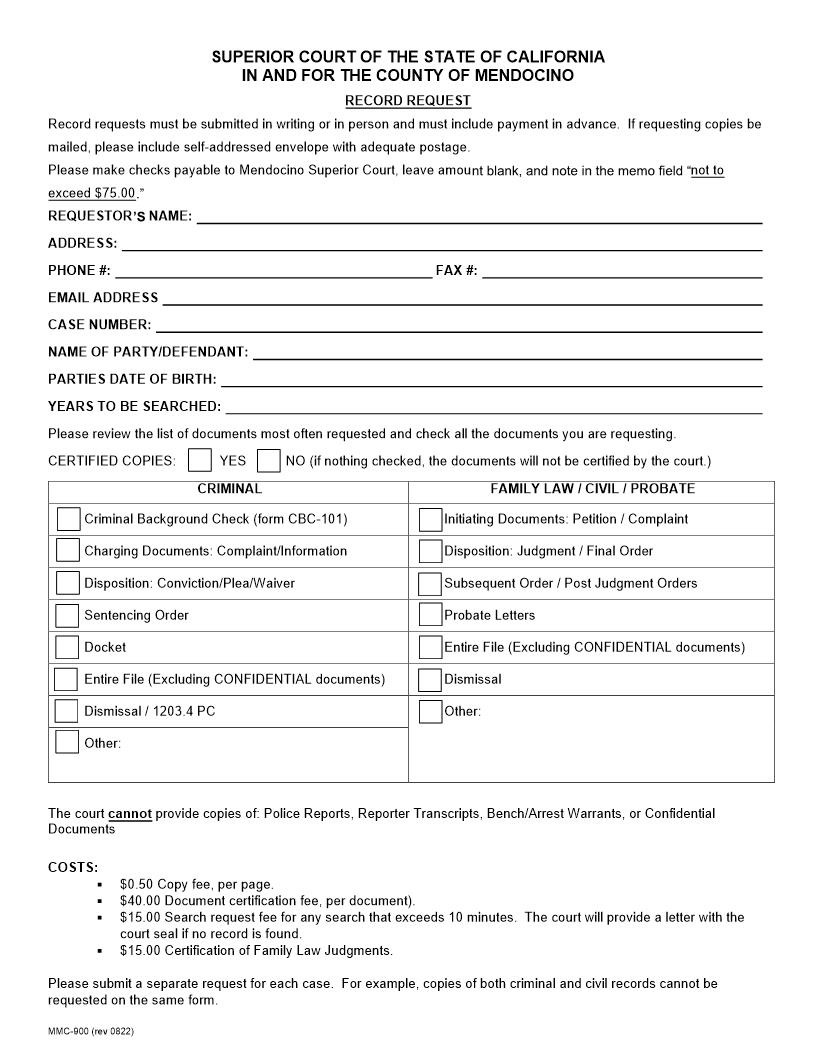 Record Request {MMC-900} | Pdf Fpdf Docx | California