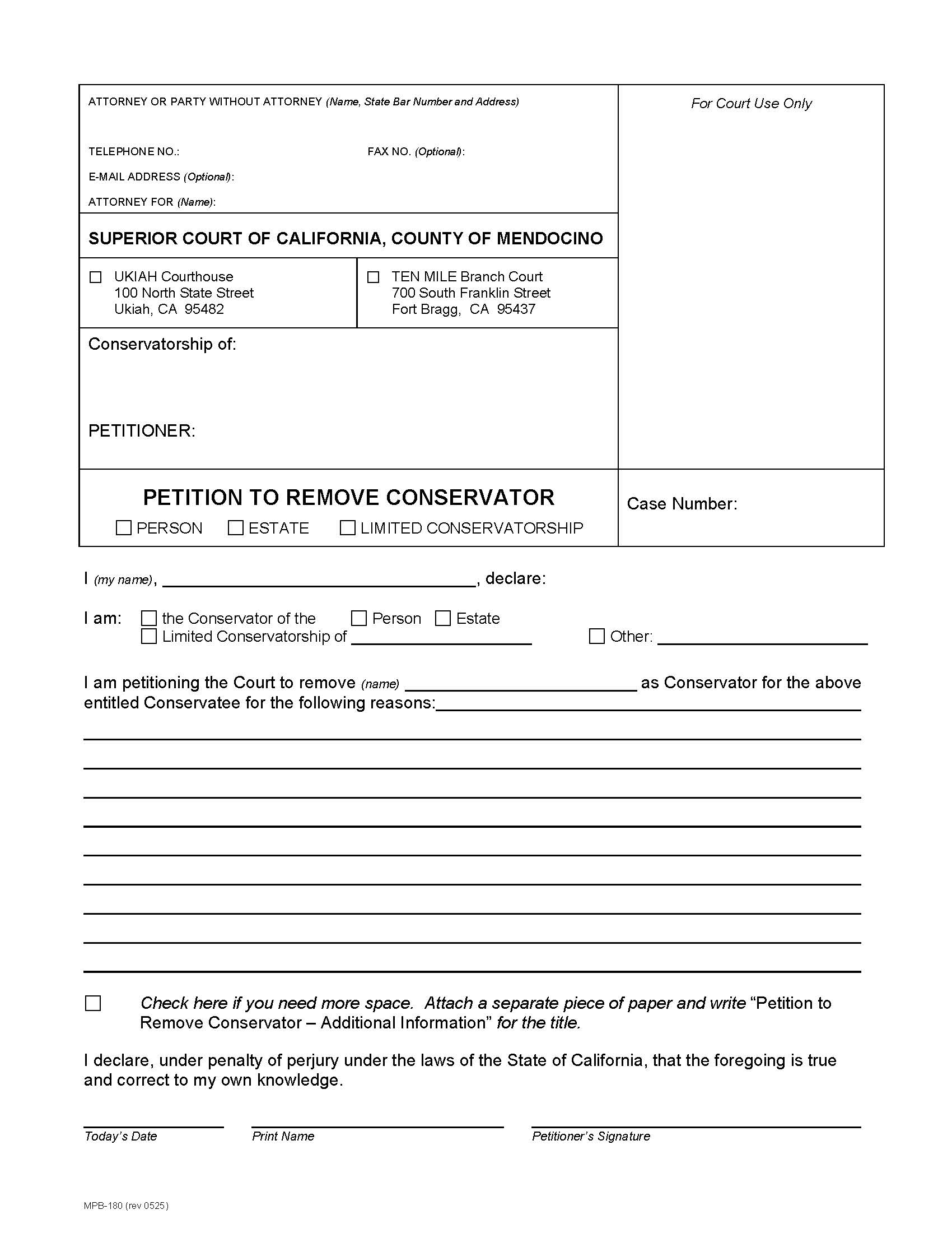 Petition To Remove Conservator {MPB-180} | Pdf Fpdf Docx | California