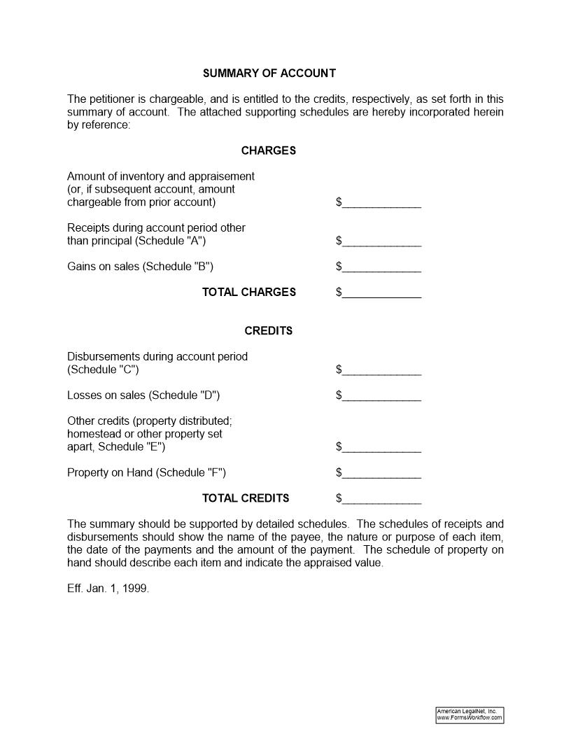 Summary Of Account (Probate) {SUMMARY} | Pdf Fpdf Docx | California