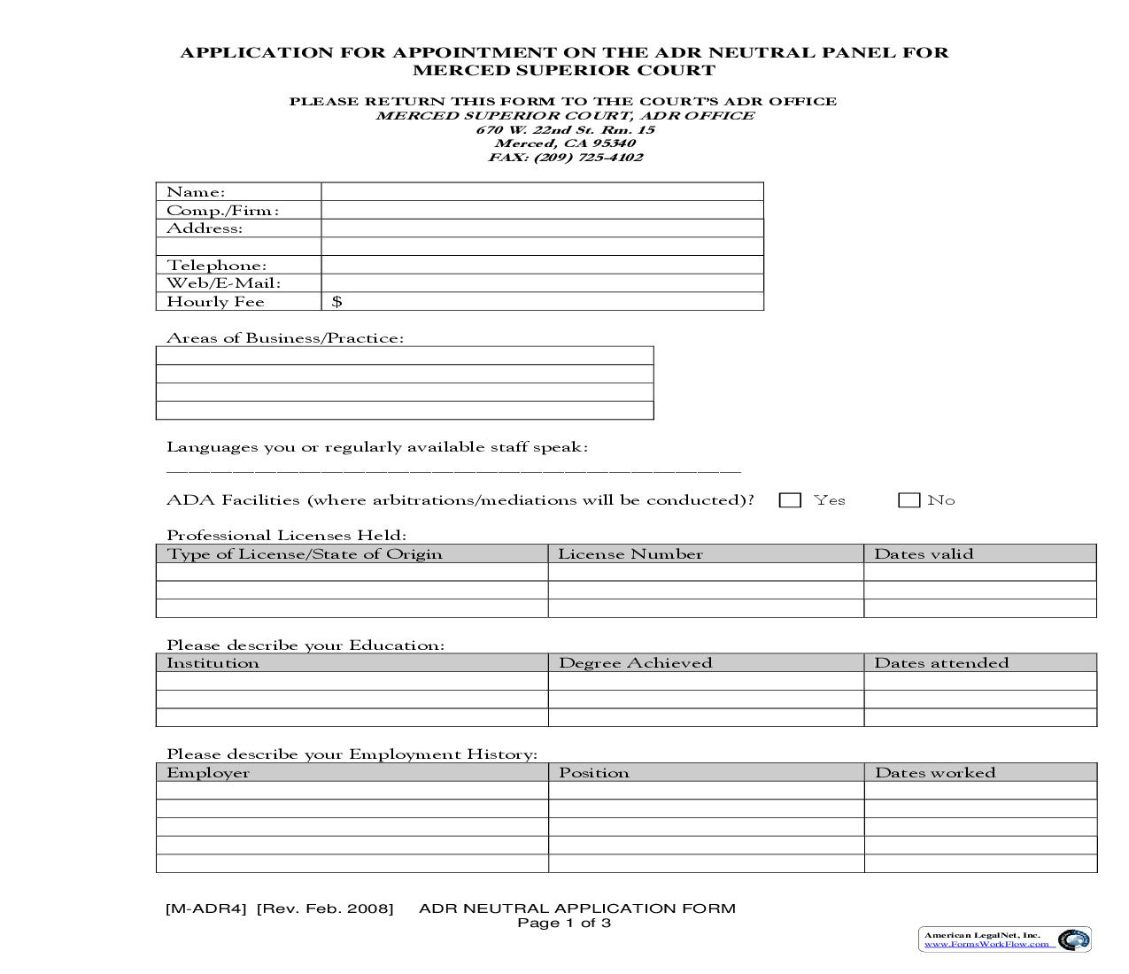 ADR Neutral Application Form {M-ADR4} | Pdf Fpdf Doc Docx | California