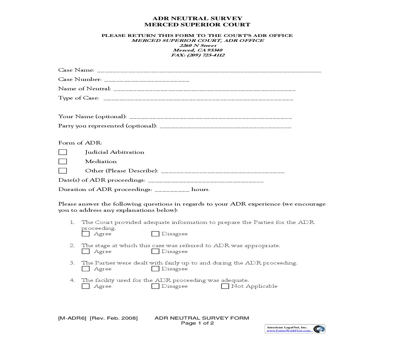 ADR Neutral Survey Form {M-ADR6} | Pdf Fpdf Doc Docx | California