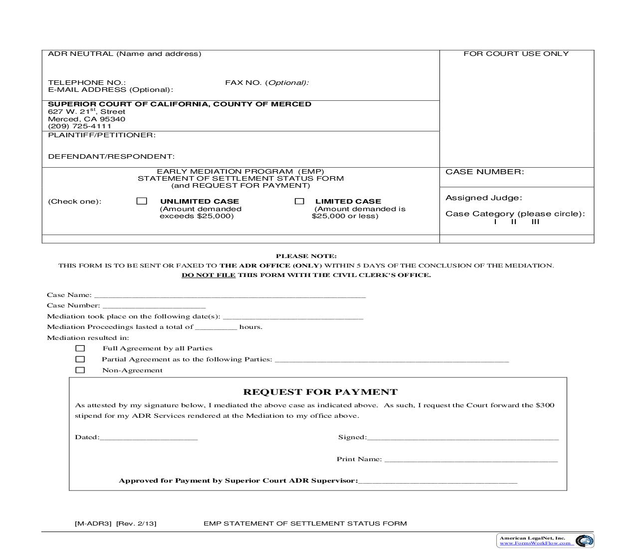 EMP Statement Of Settlement {M-ADR3} | Pdf Fpdf Doc Docx | California