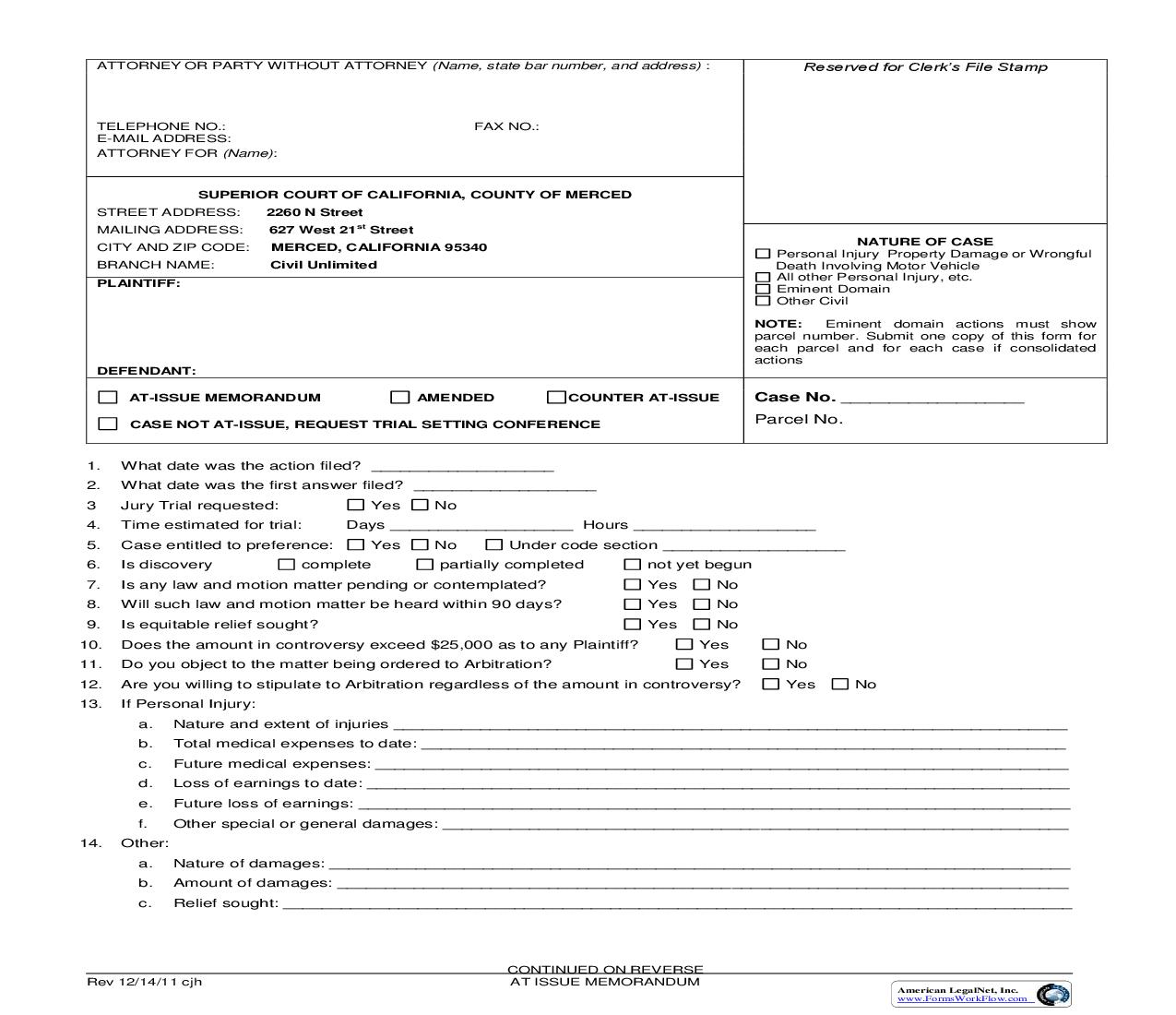At-Issue Memorandum (Civil) |  | California