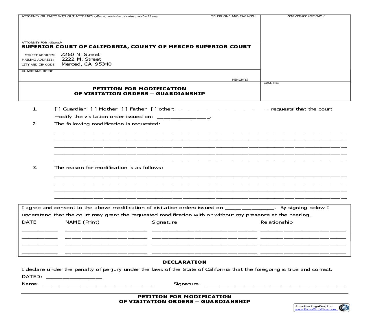 Petition For Modification Of Visitation Orders-Guardianship |  | California