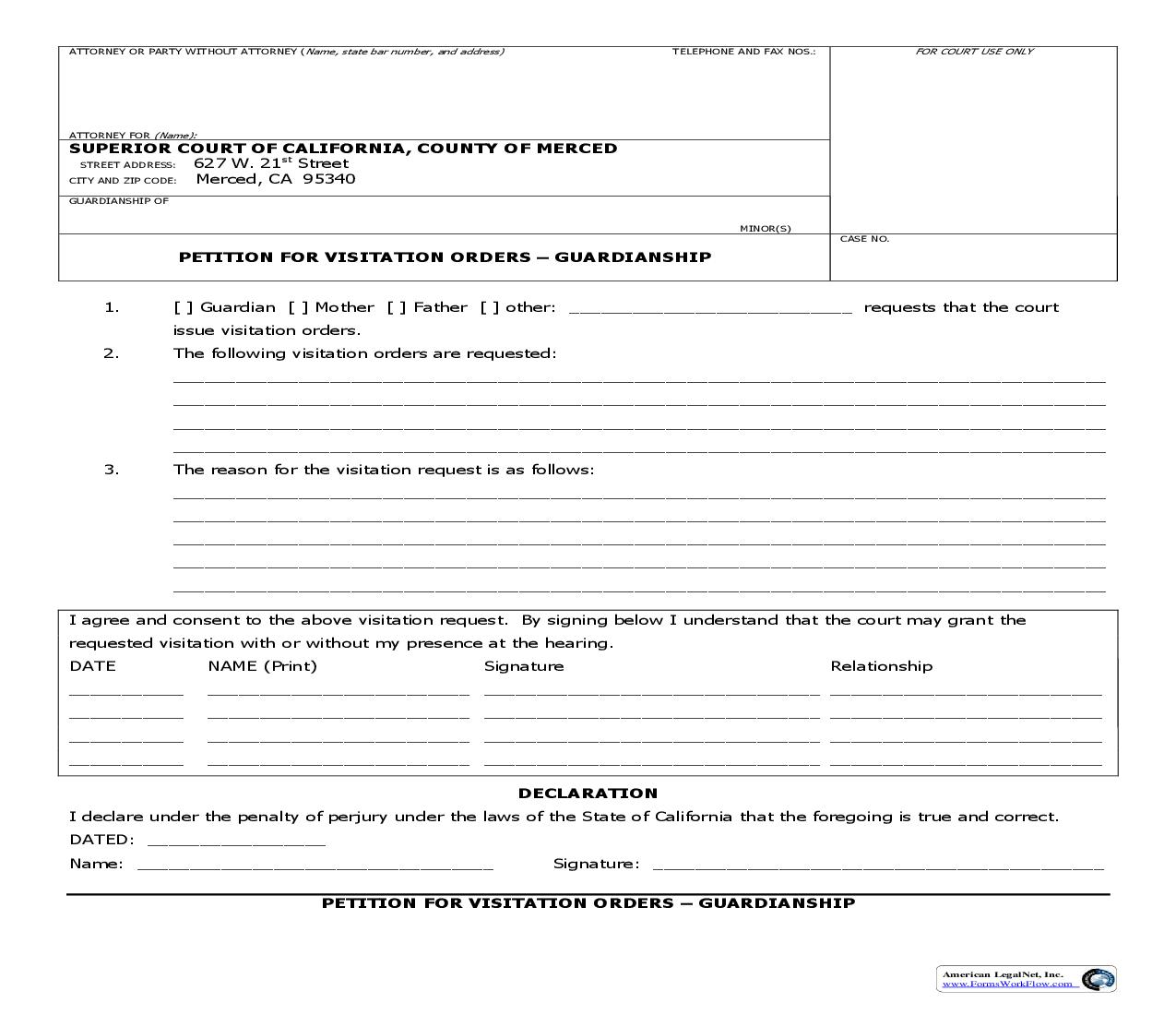 Petition For Visitation Orders-Guardianship |  | California