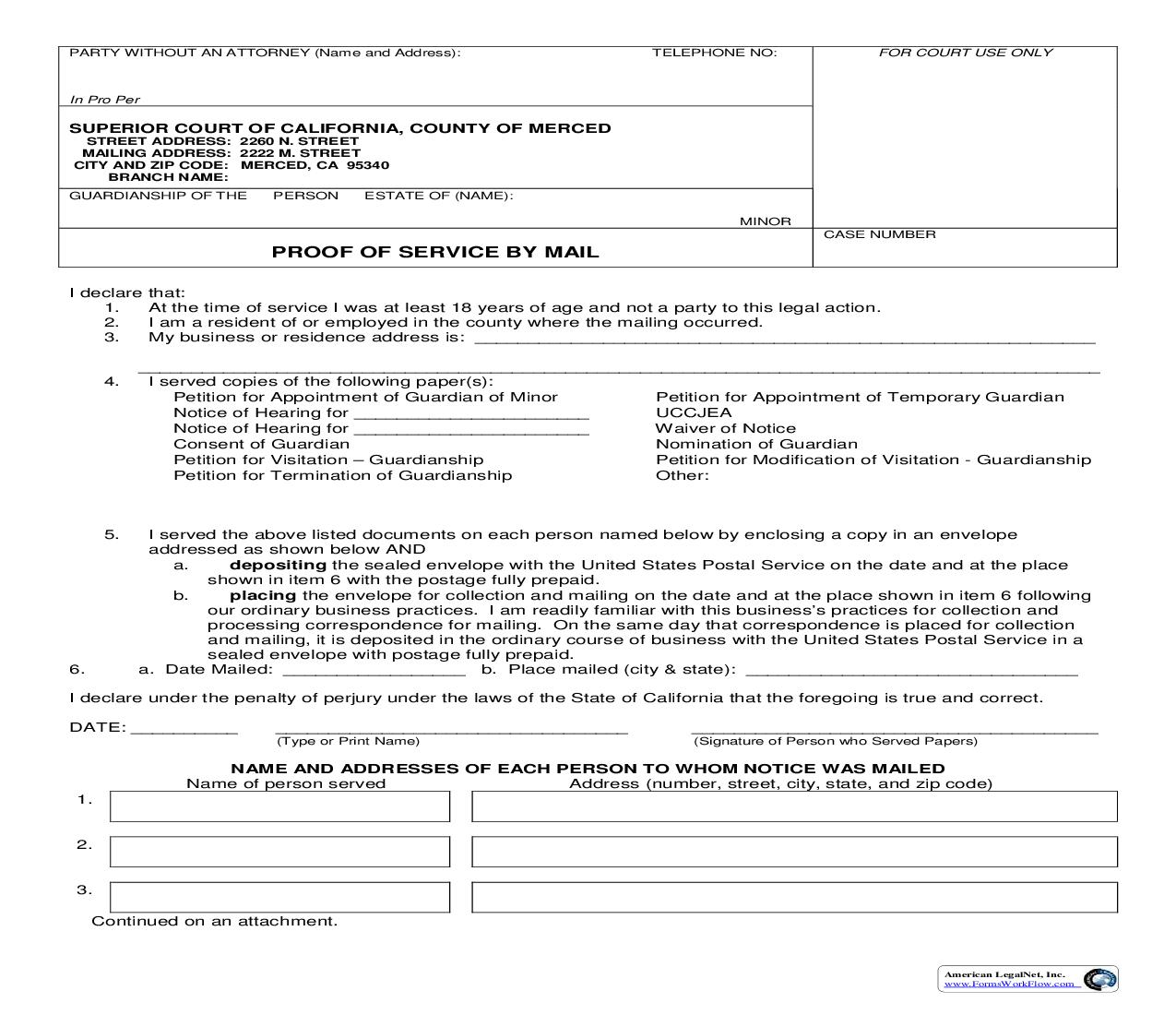 Proof Of Service By Mail |  | California