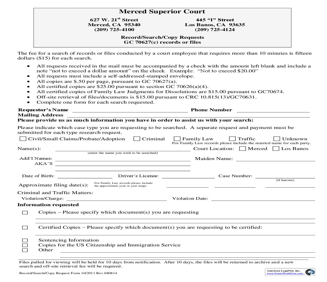 Record-Search-Copy Request Form |  | California