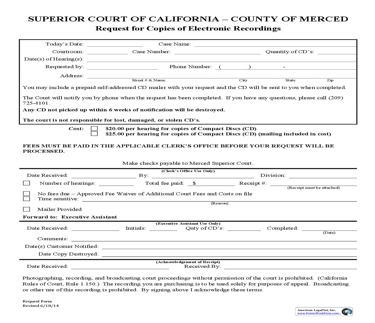 Request For Copies Of Electronic Recordings |  | California