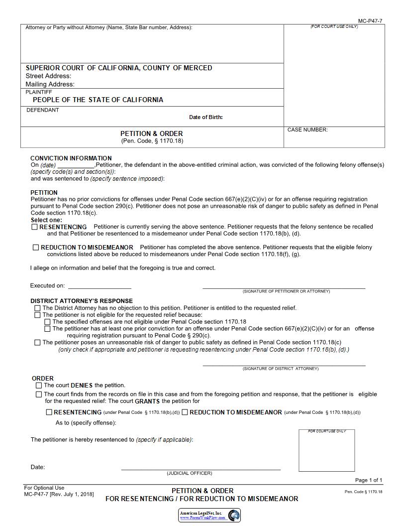 Petition And Order {MC-P47-7} | Pdf Fpdf Doc Docx | California