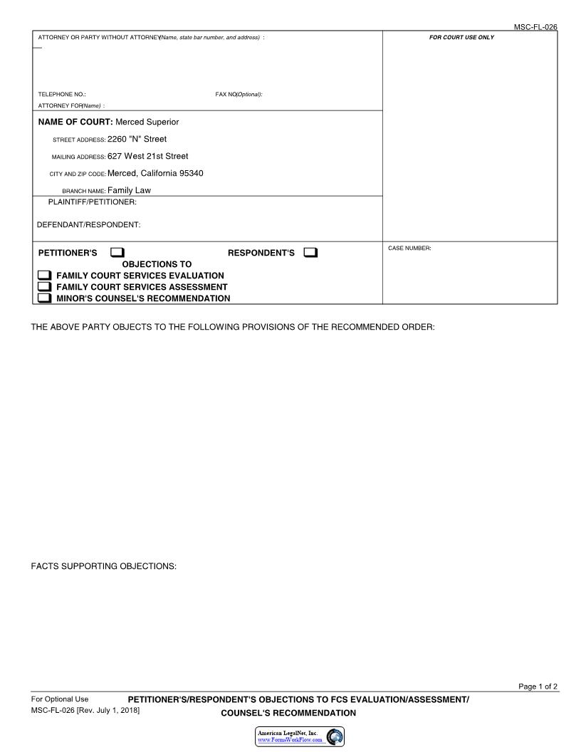 Petitioners-Respondents Objection To FCS {MSC-FL-026} | Pdf Fpdf Docx | California