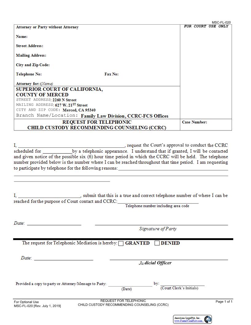 Request For Telephonic CCRC {MSC-FL-020} | Pdf Fpdf Docx | California