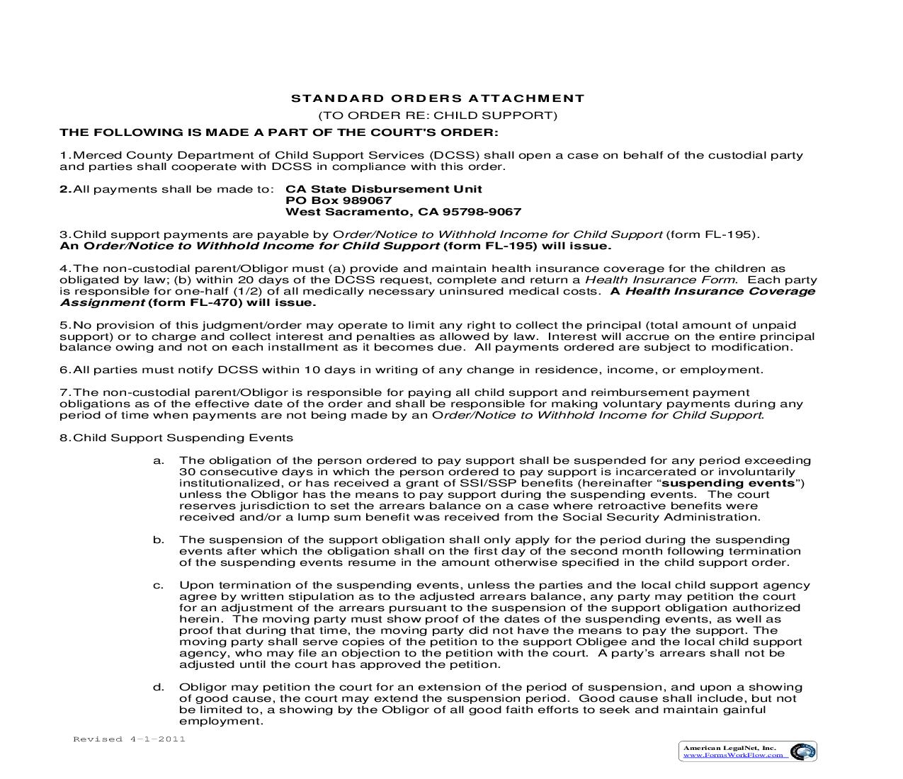 Standard Orders Attachment {MER-0011} |  | California